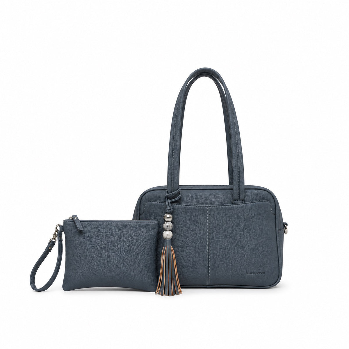 Angelique Gunmetal Blue 2 Piece Bowler Handbag