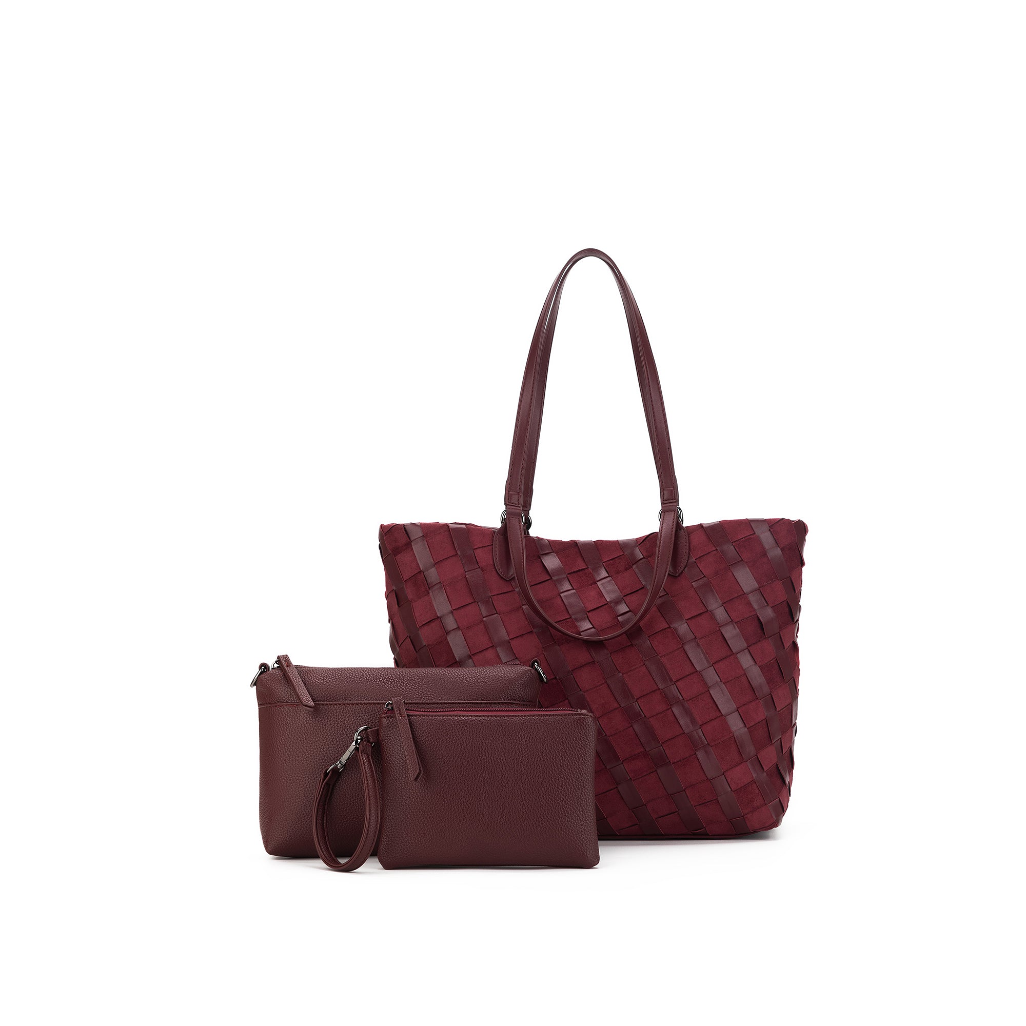 Lexington Burgundy 3 Piece Woven Handbag Tote