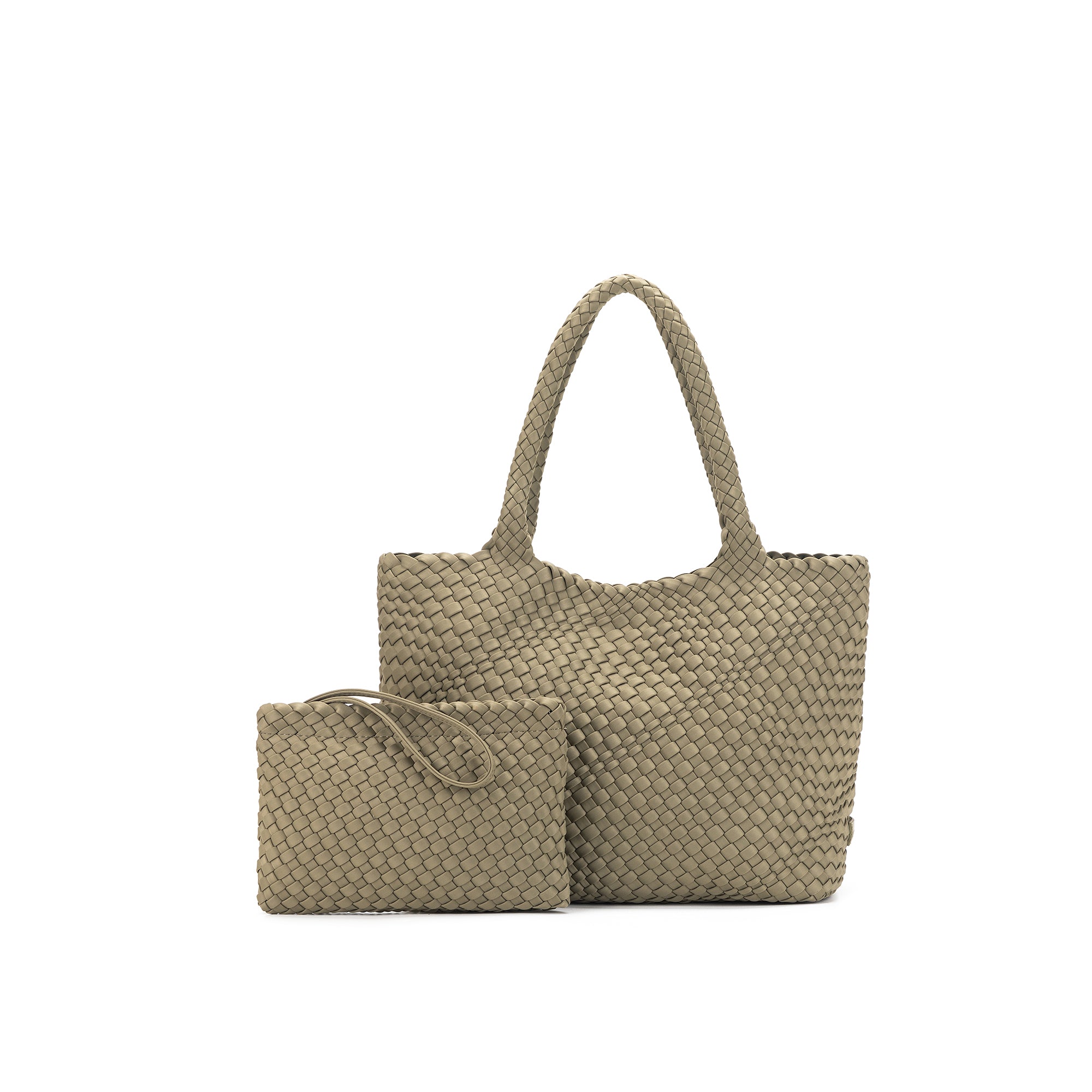 The Hampton Light Olive 2 Piece Handwoven Neoprene Handbag