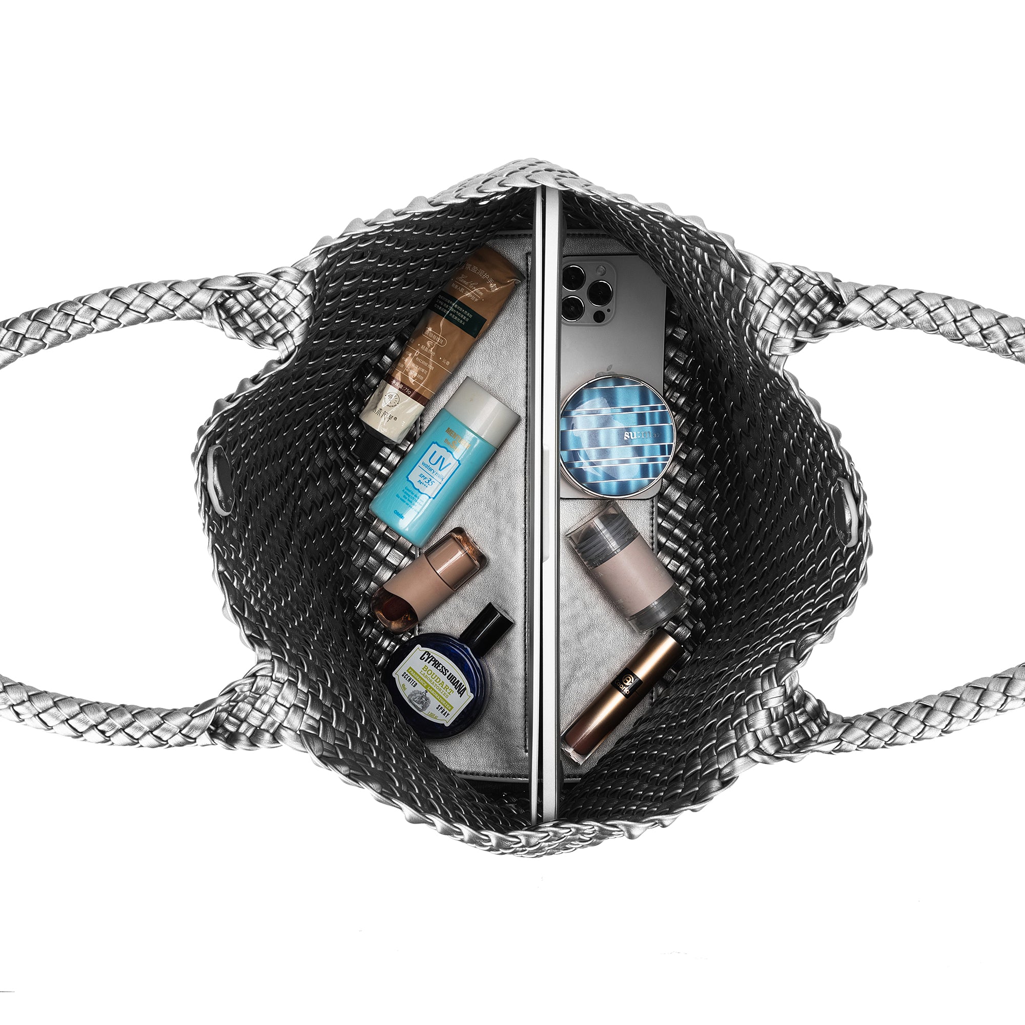 St Moritz Pewter 2 Piece Woven Handbag