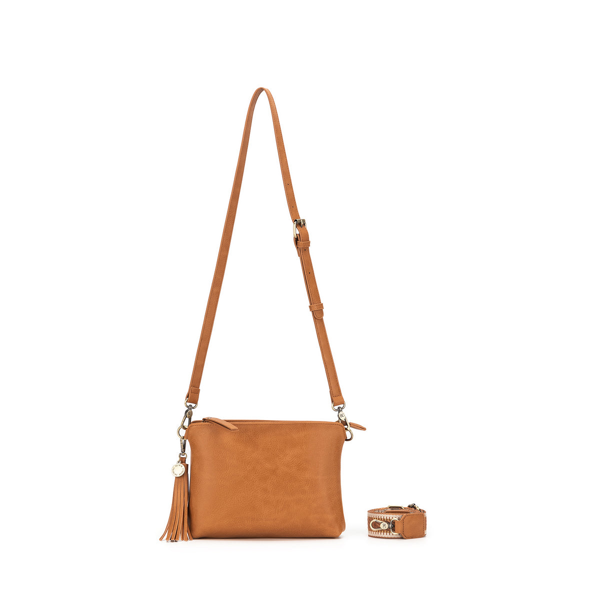 Callie Tan 3 Compartment Crossbody Bag