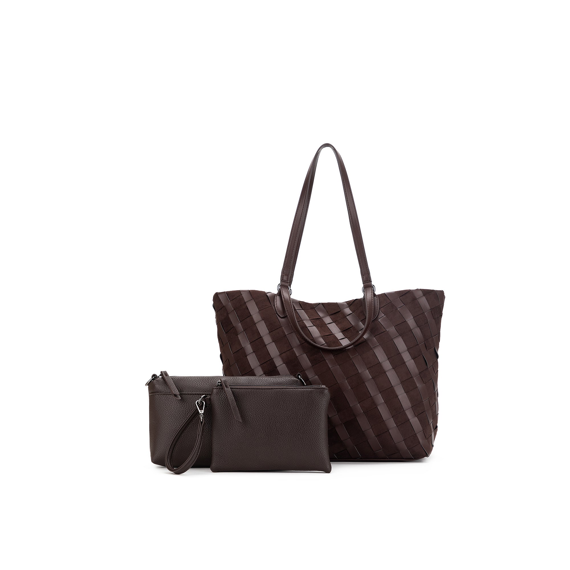 Lexington Cocoa 3 Piece Woven Handbag Tote