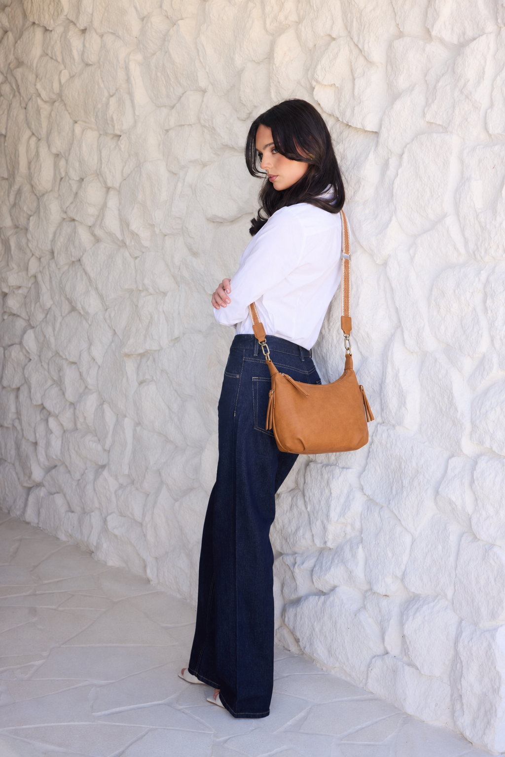 Carey Tan Vegan Leather Crossbody Bag