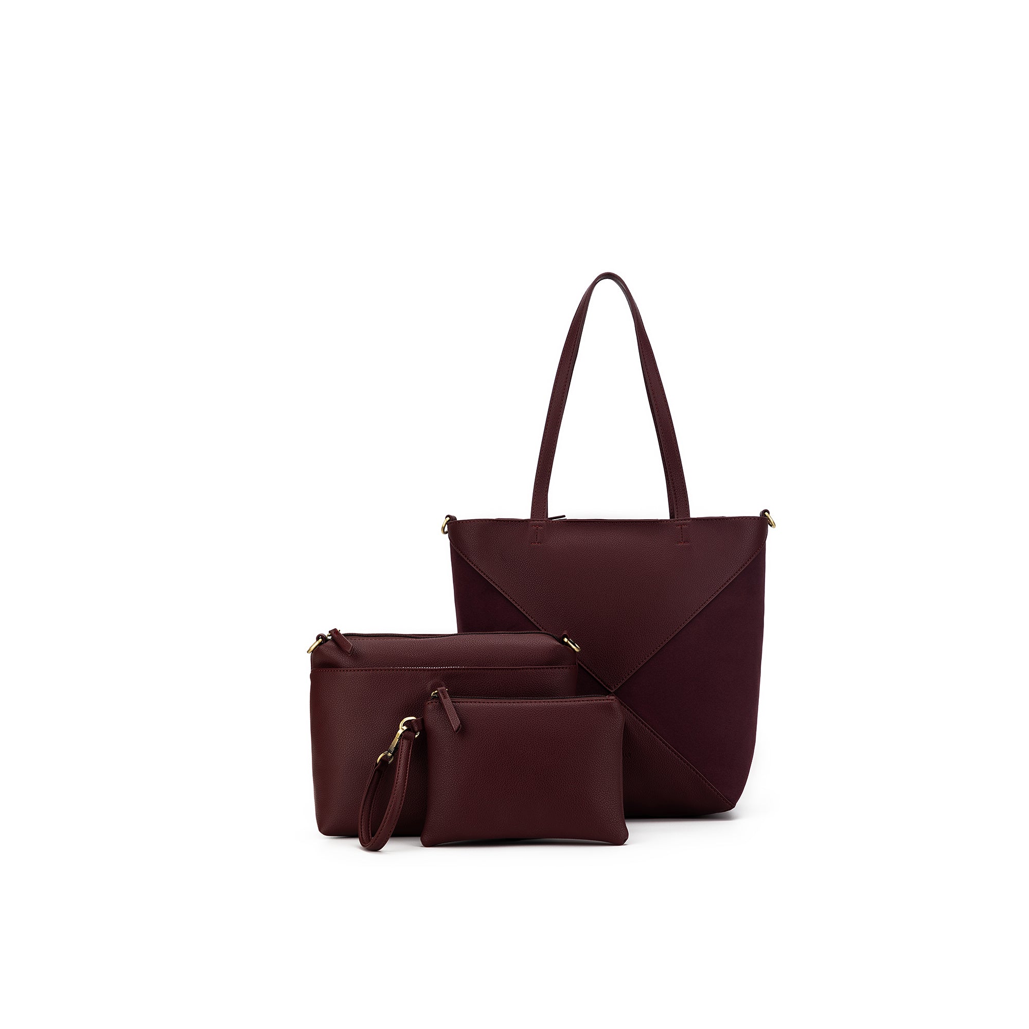 Renee Burgundy 3 Piece Suedette Handbag