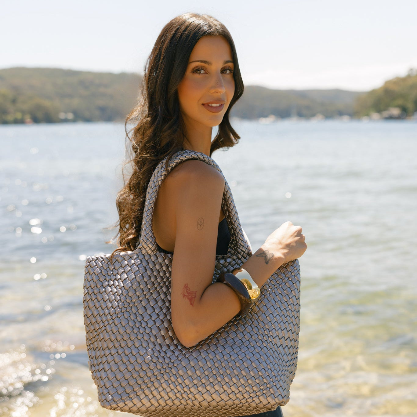 St Moritz Pewter 2 Piece Handwoven Handbag