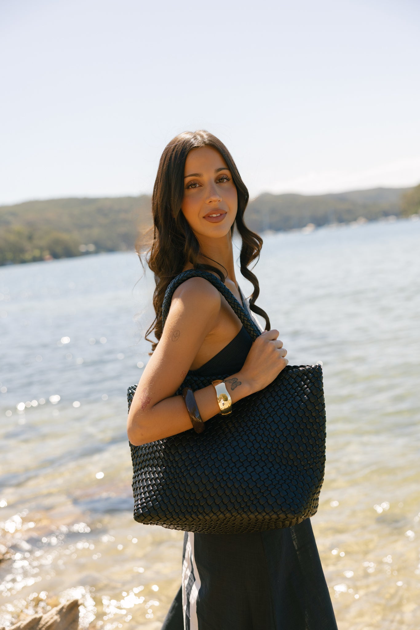 St Moritz Black 2 Piece Woven Handbag