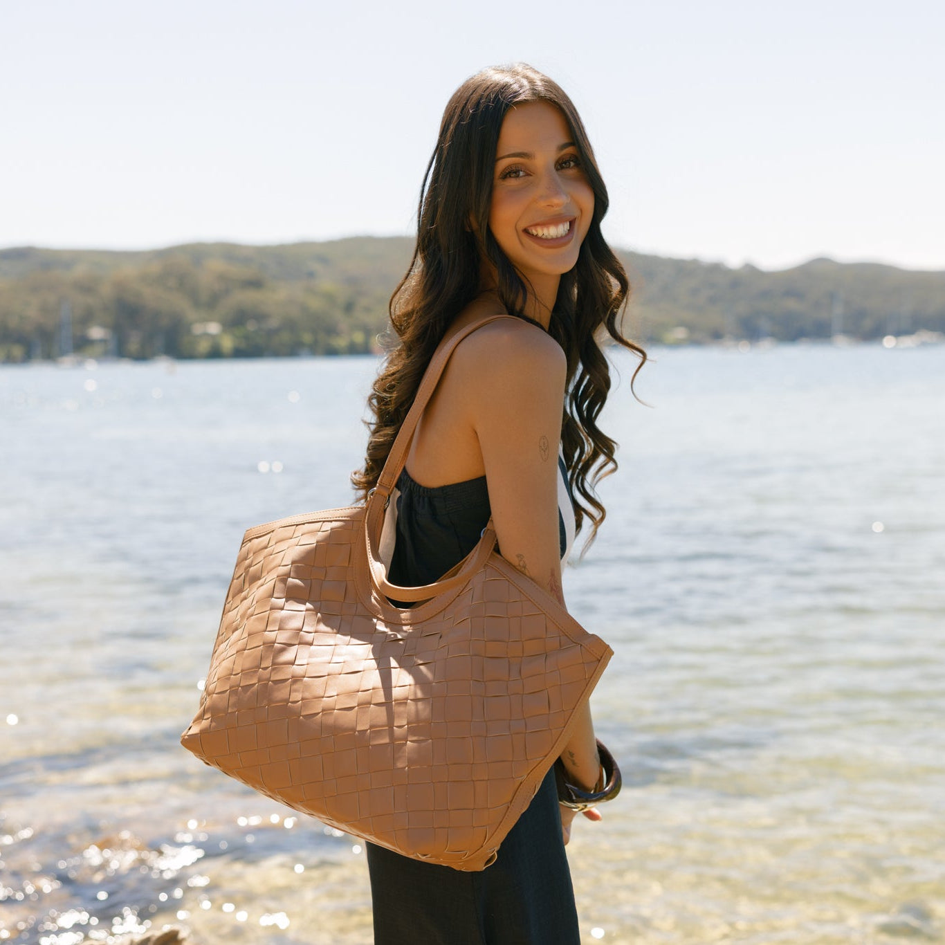 Solana Tan 2 Piece Woven Handbag Tote