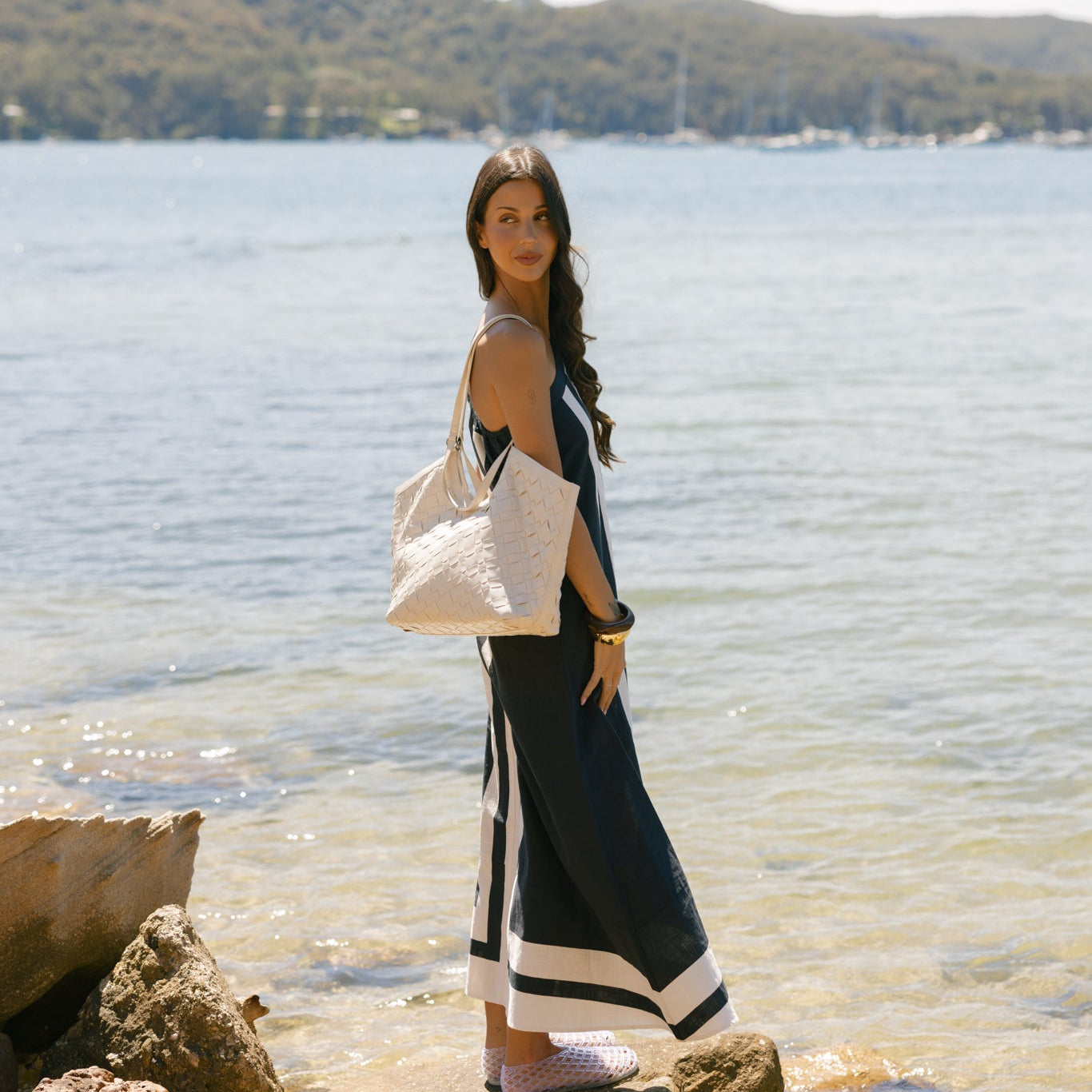 Solana White 2 Piece Woven Handbag Tote