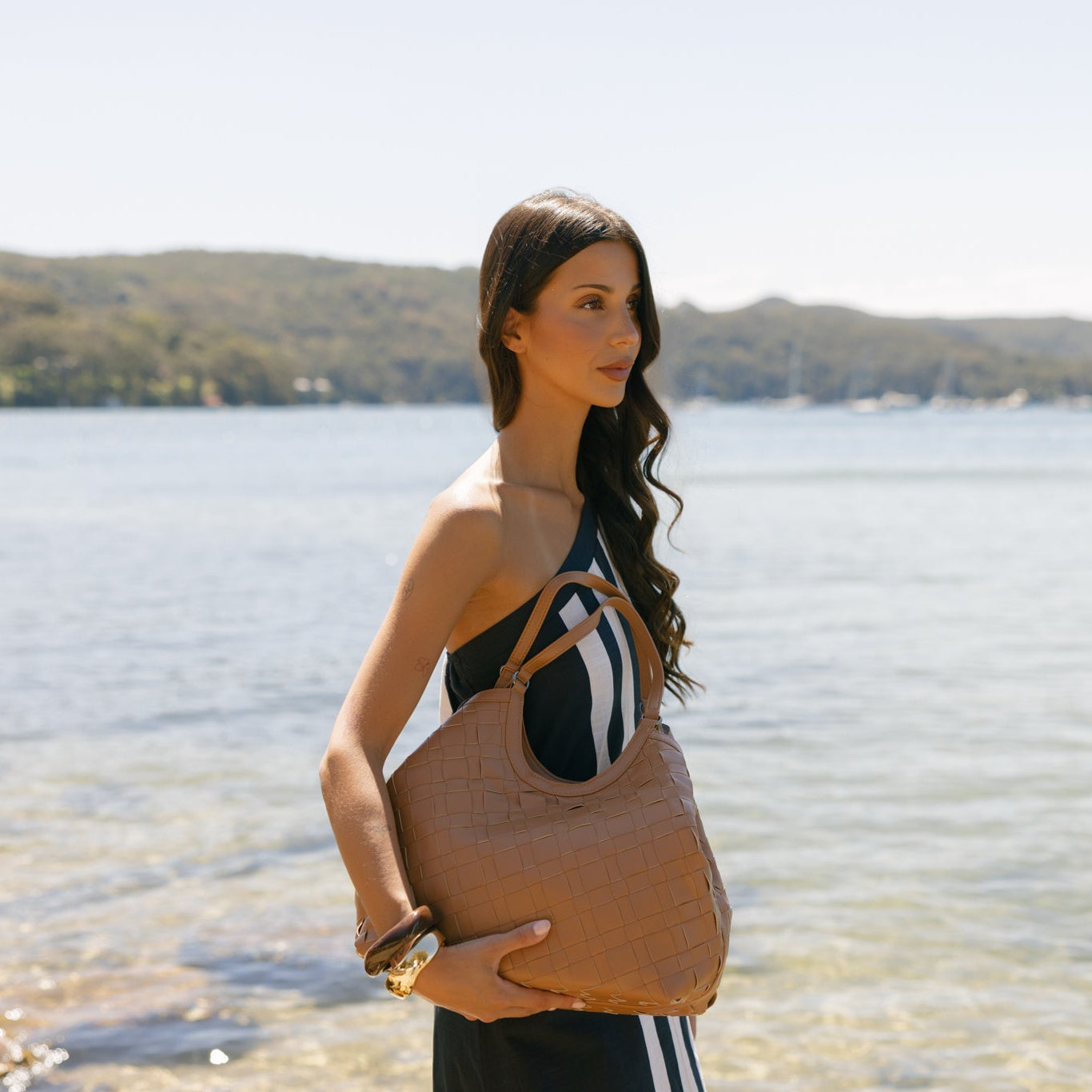 Solana Tan 2 Piece Handwoven Handbag Tote