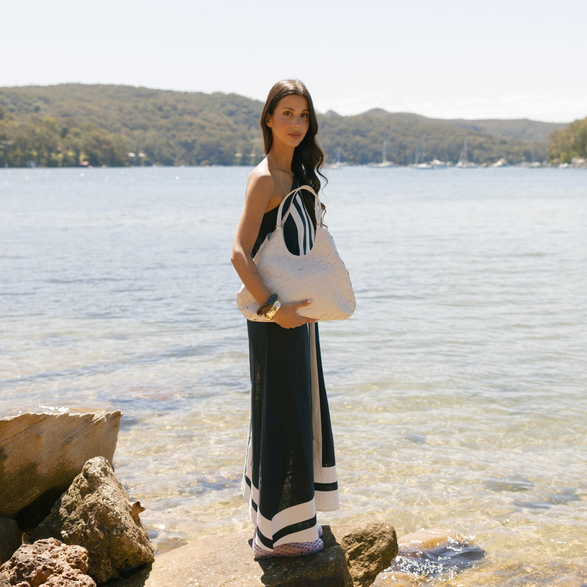 Solana White 2 Piece Woven Handbag Tote