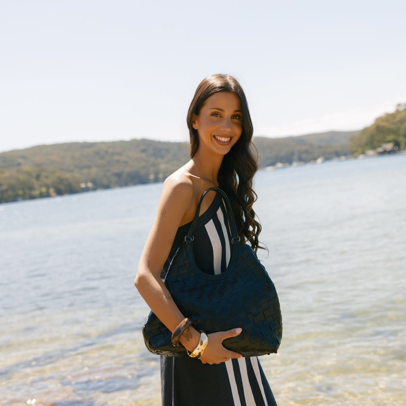 Solana Black 2 Piece Woven Handbag Tote