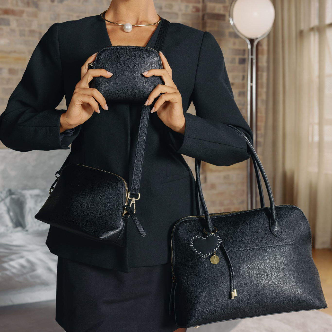 Francesca Black 3 Piece Handbag