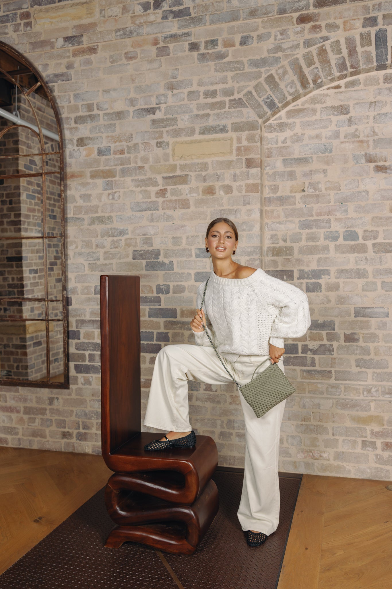 The Hampton Light Olive 2 Piece Handwoven Neoprene Handbag