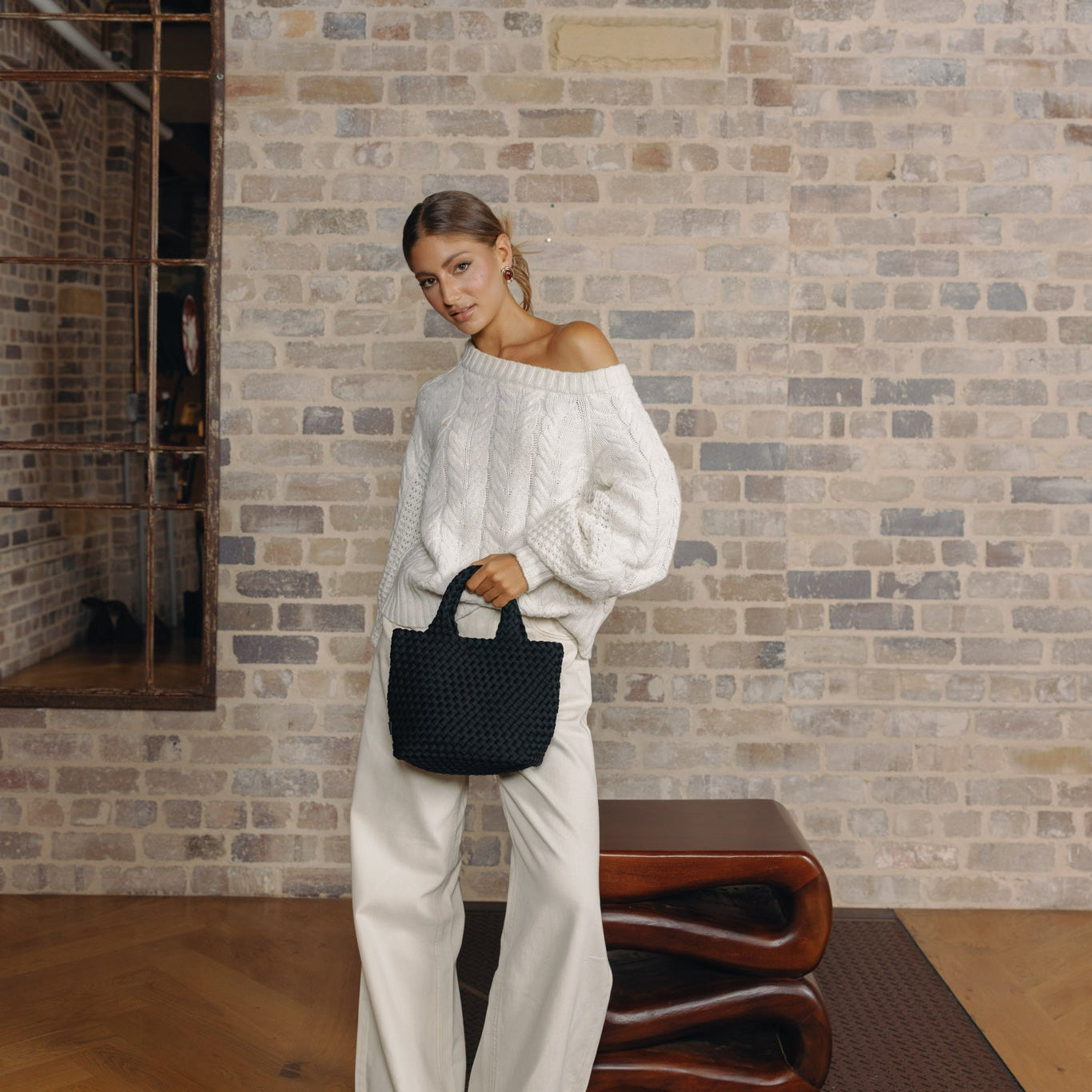 Riviera Black 2 Piece Mini Neoprene Tote Handbag