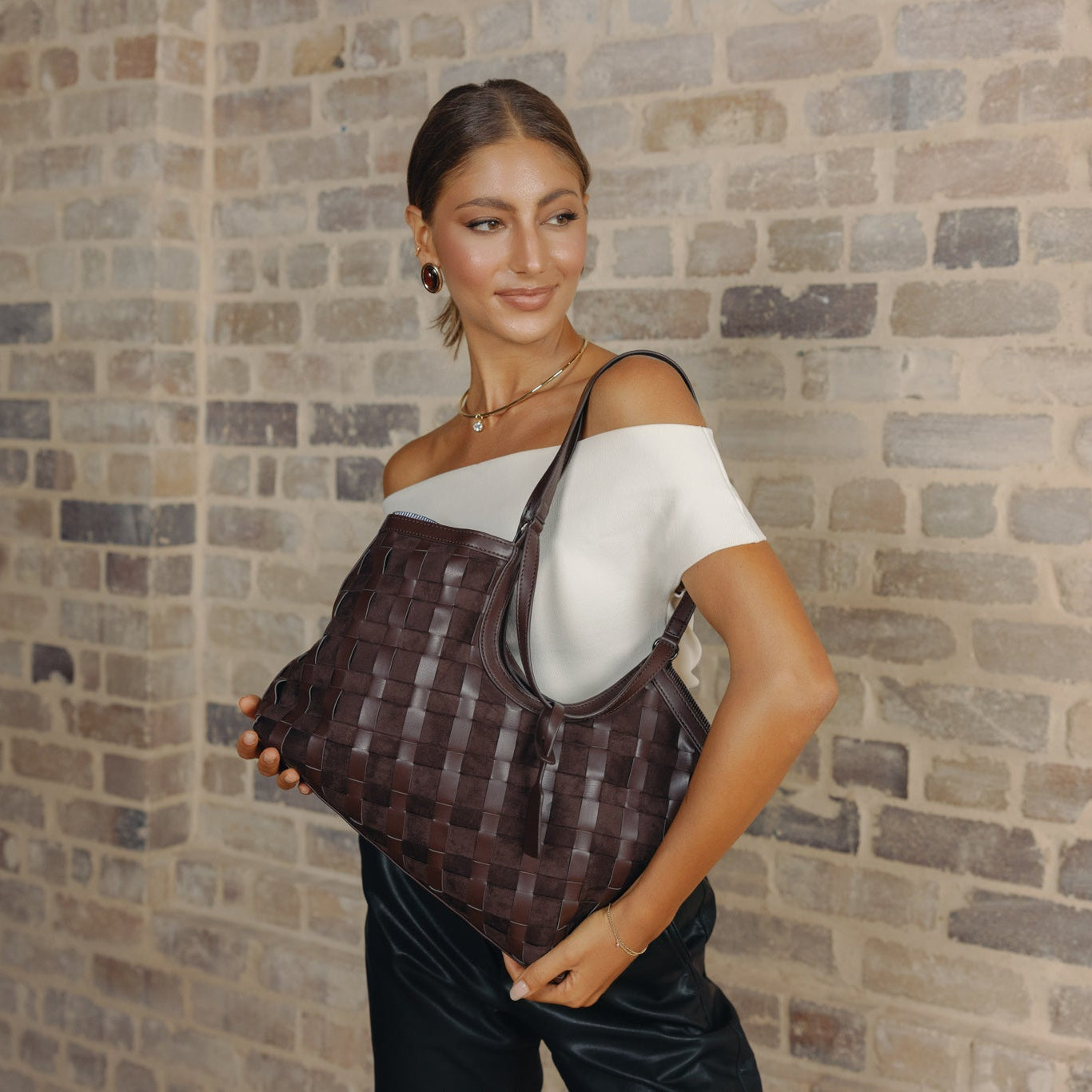 Waverly Cocoa 3 Piece Handwoven Handbag Tote
