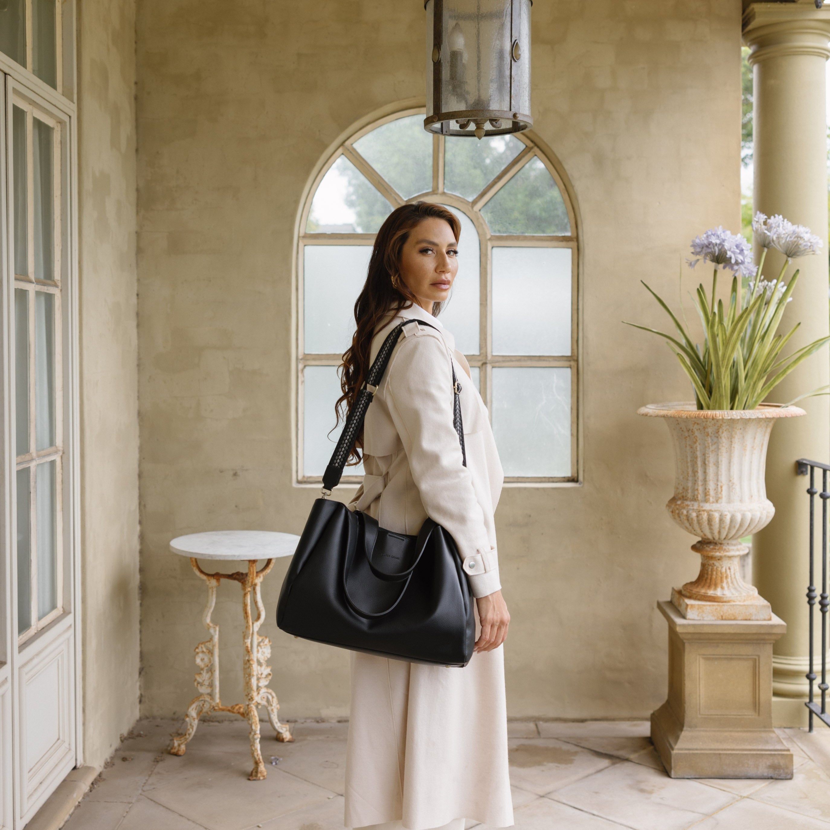 Sylvie Black 2 Piece Computer Crossbody Tote Bag