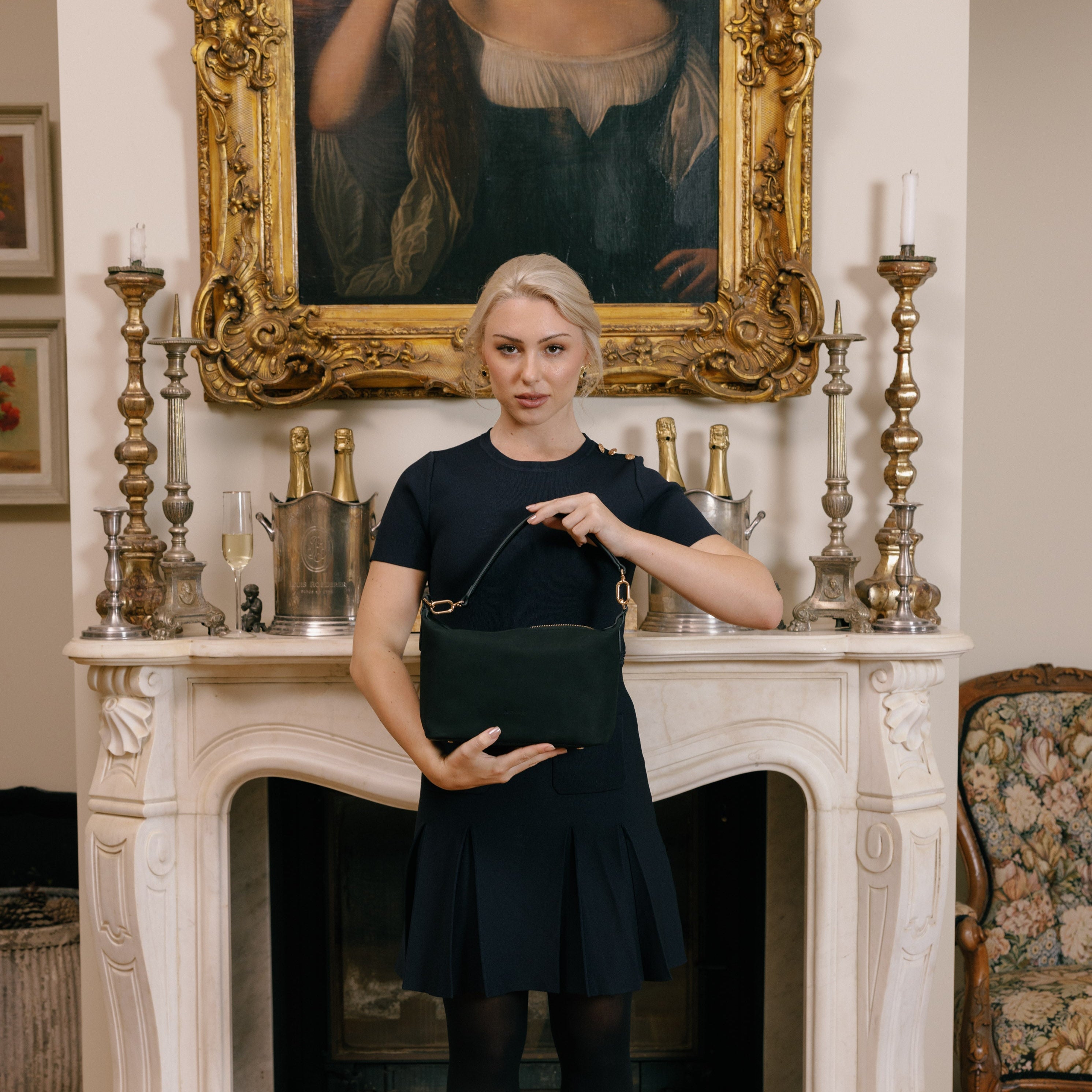 Robin Black Suedette Top Handle Crossbody Bag