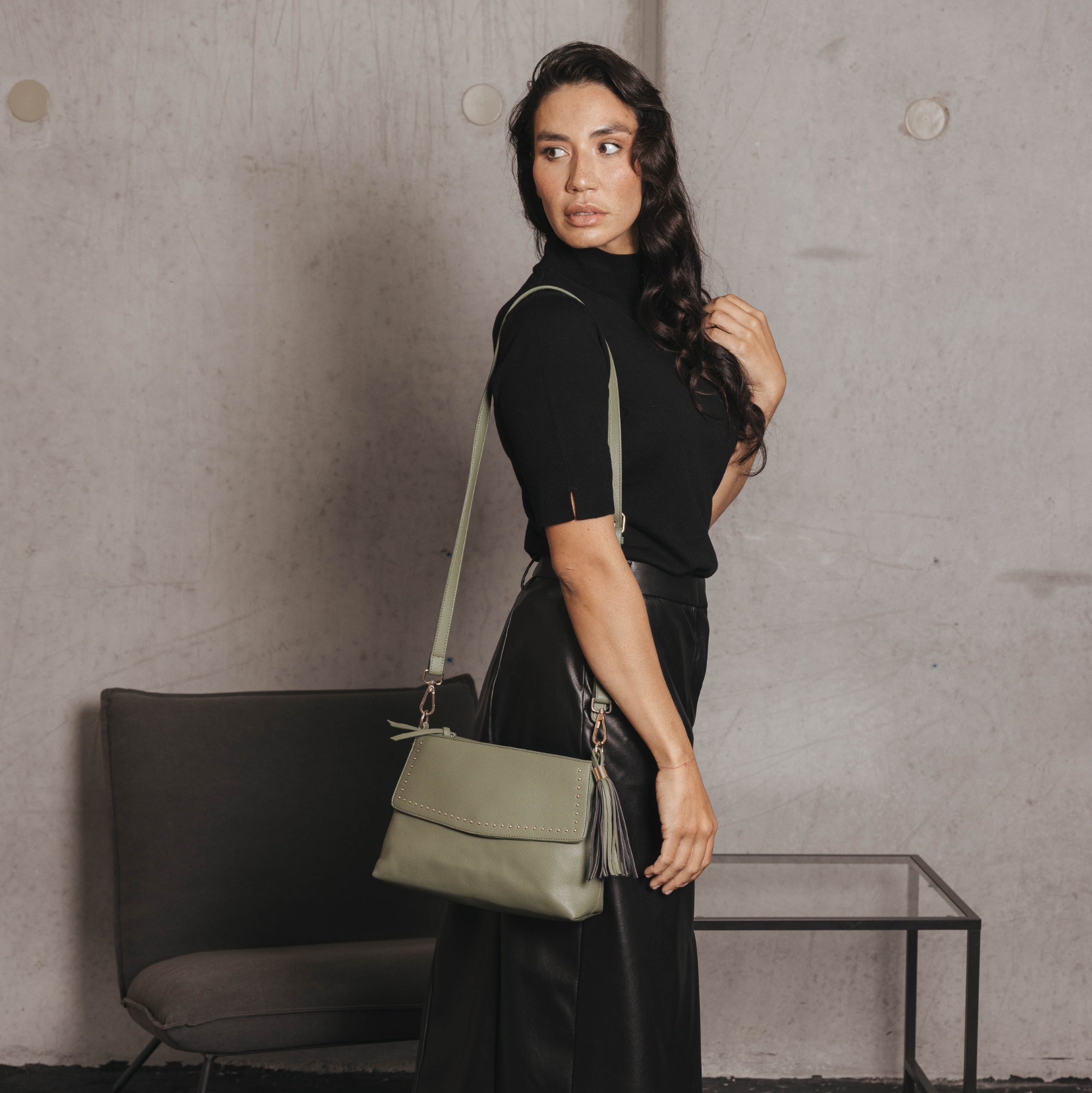 Nevada Studded Pistachio Crossbody Bag