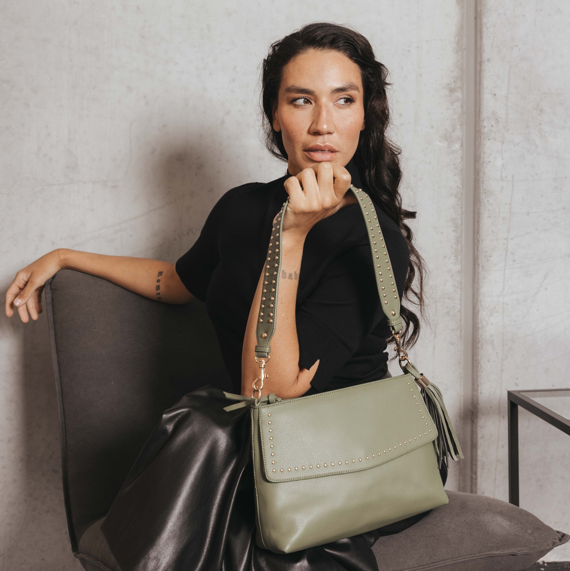 Nevada Studded Pistachio Crossbody Bag