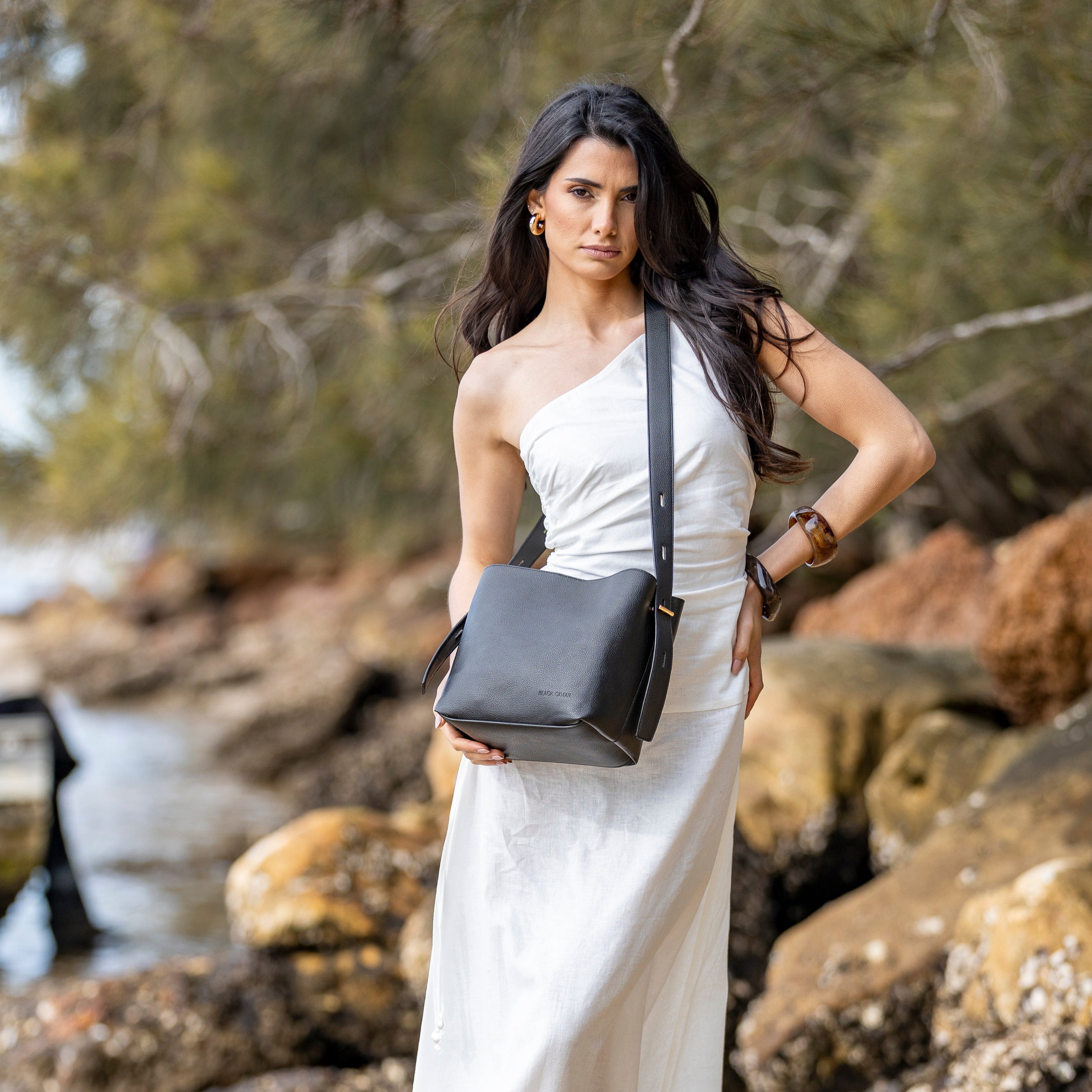 Capella Black 3 Compartment Shoulder / Crossbody Bag