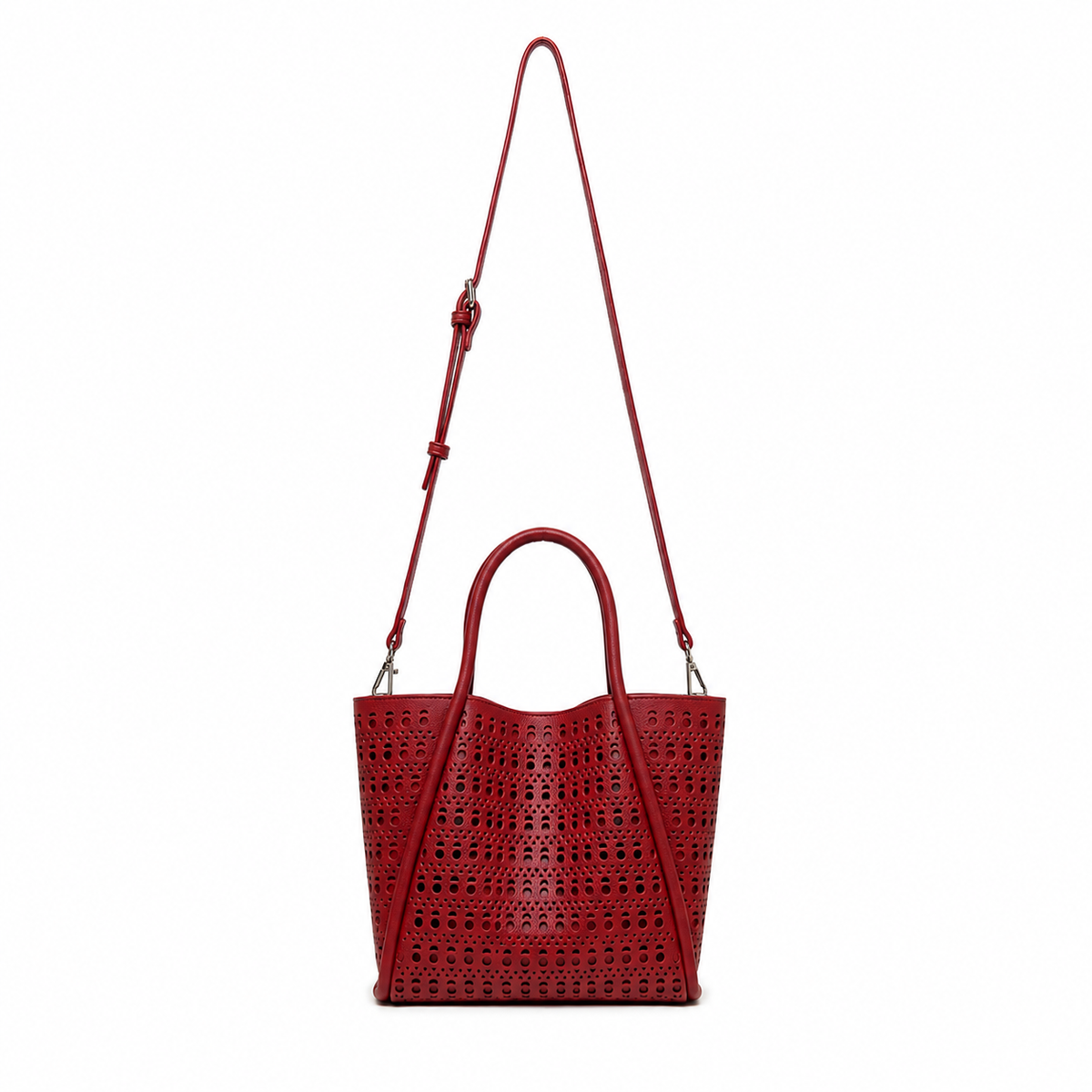 Isabel Red 3 Piece Perforated Handbag