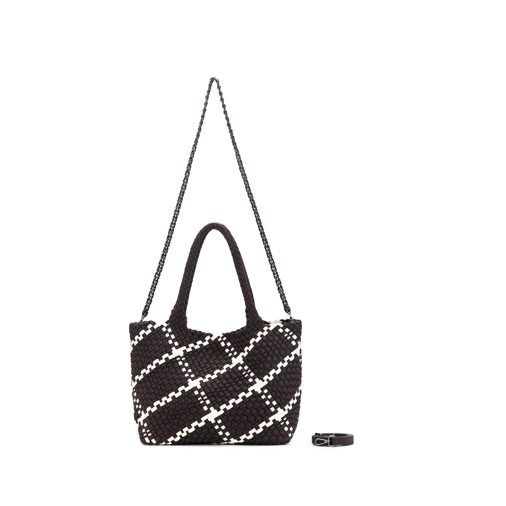 The Hampton Chocolate And White 2 Piece Handwoven Neoprene Handbag