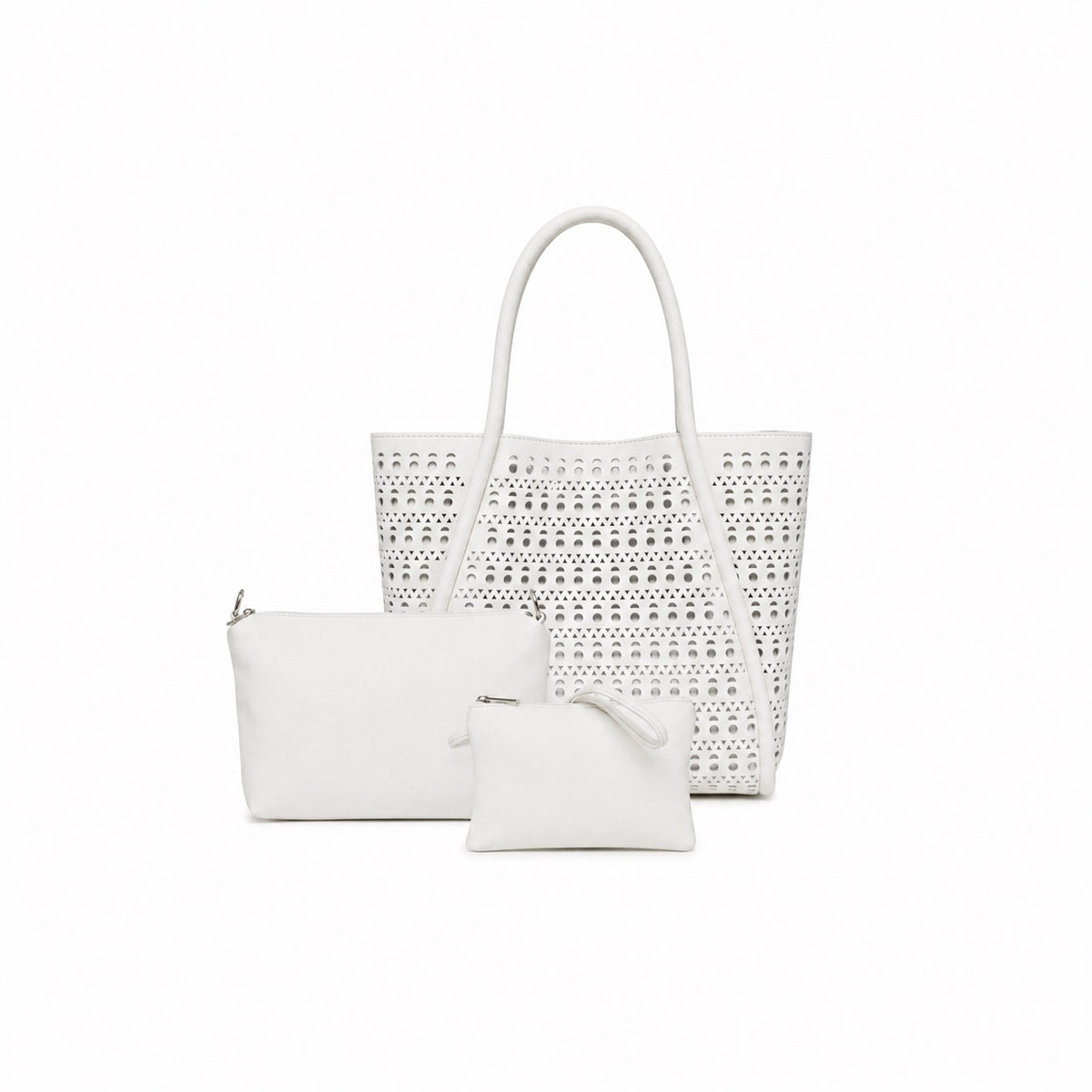 Isabel White 3 Piece Perforated Handbag