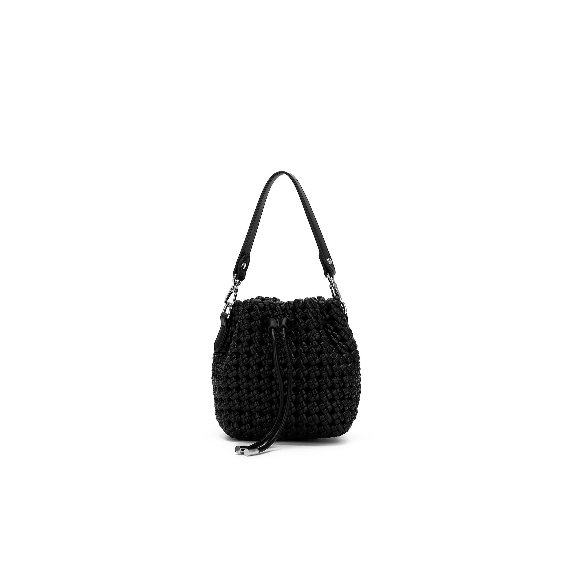 Mindy Black Woven Bucket Bag