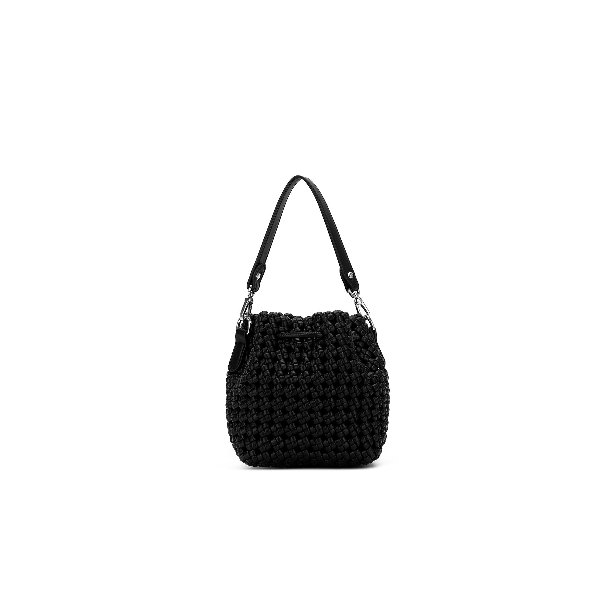 Mindy Black Woven Bucket Bag