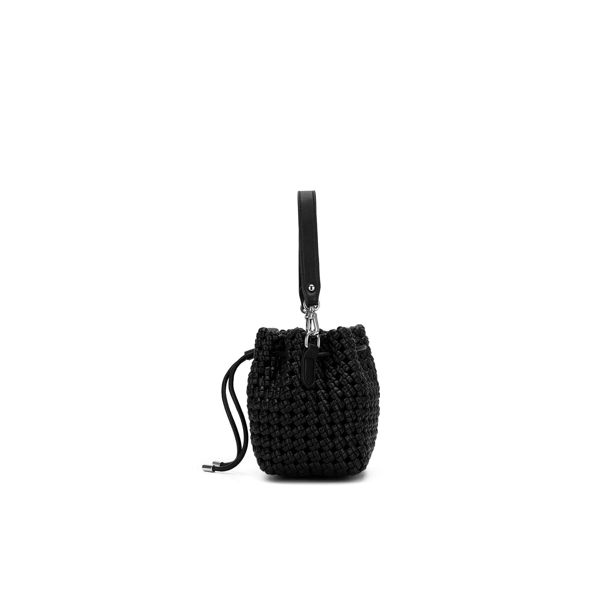 Mindy Black Woven Bucket Bag