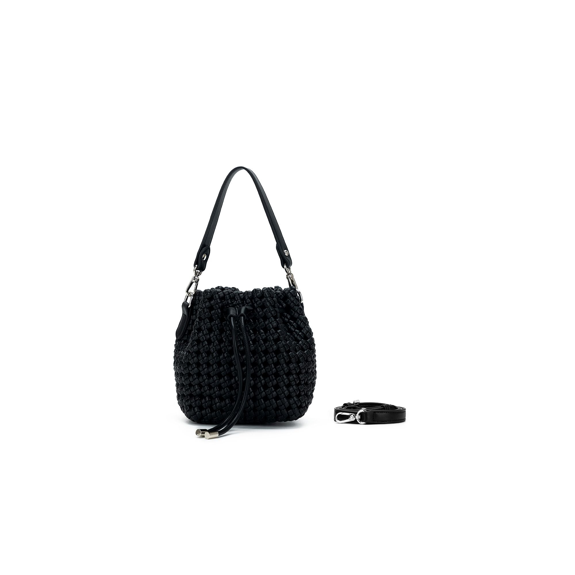 Mindy Black Woven Bucket Bag
