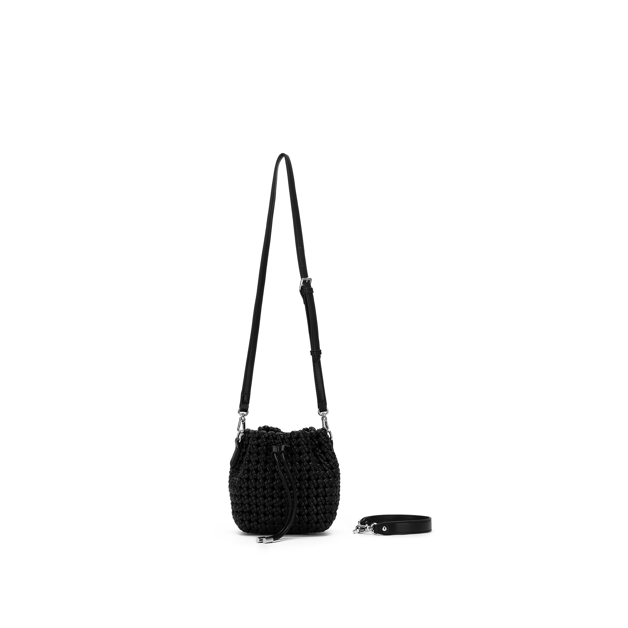 Mindy Black Woven Bucket Bag