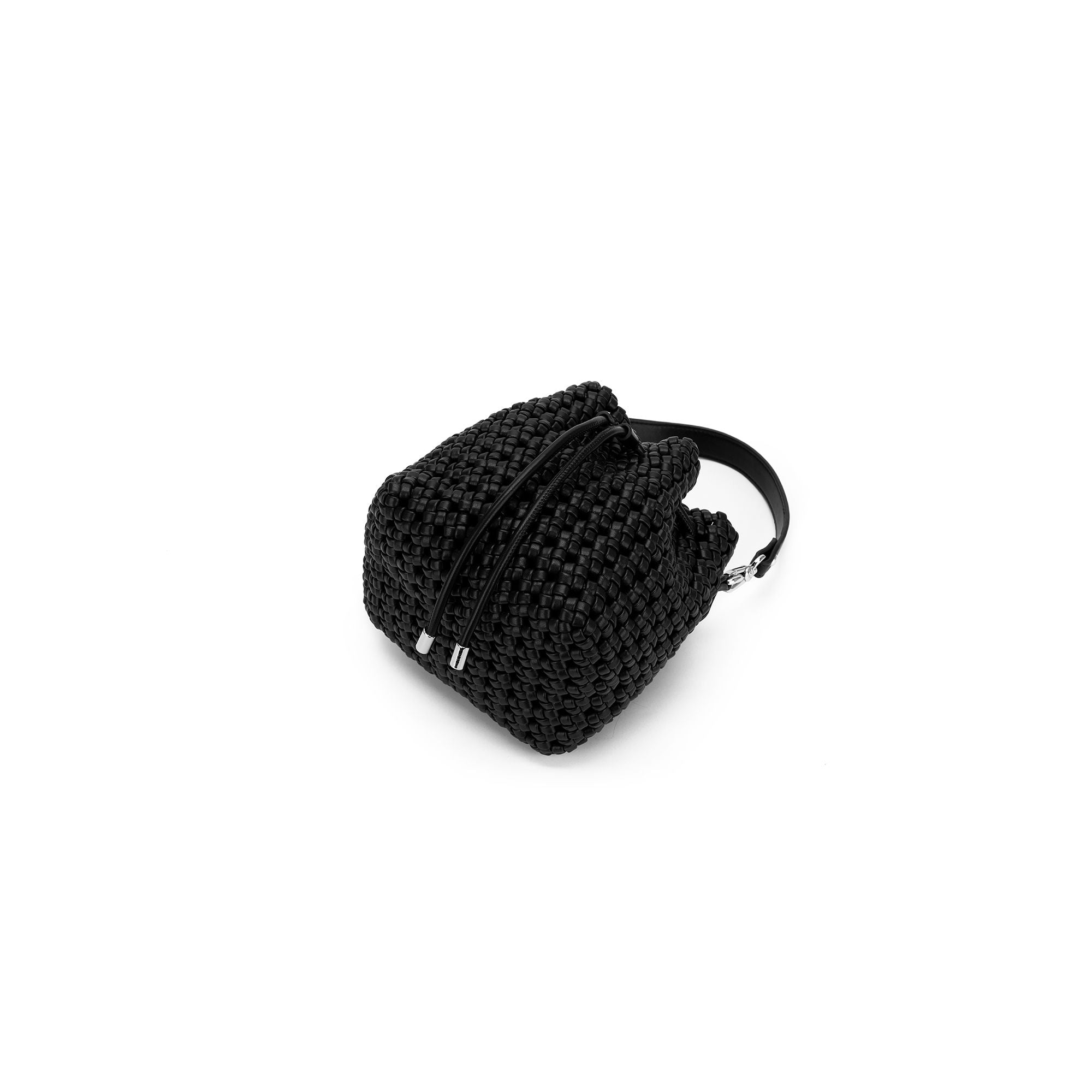Mindy Black Woven Bucket Bag