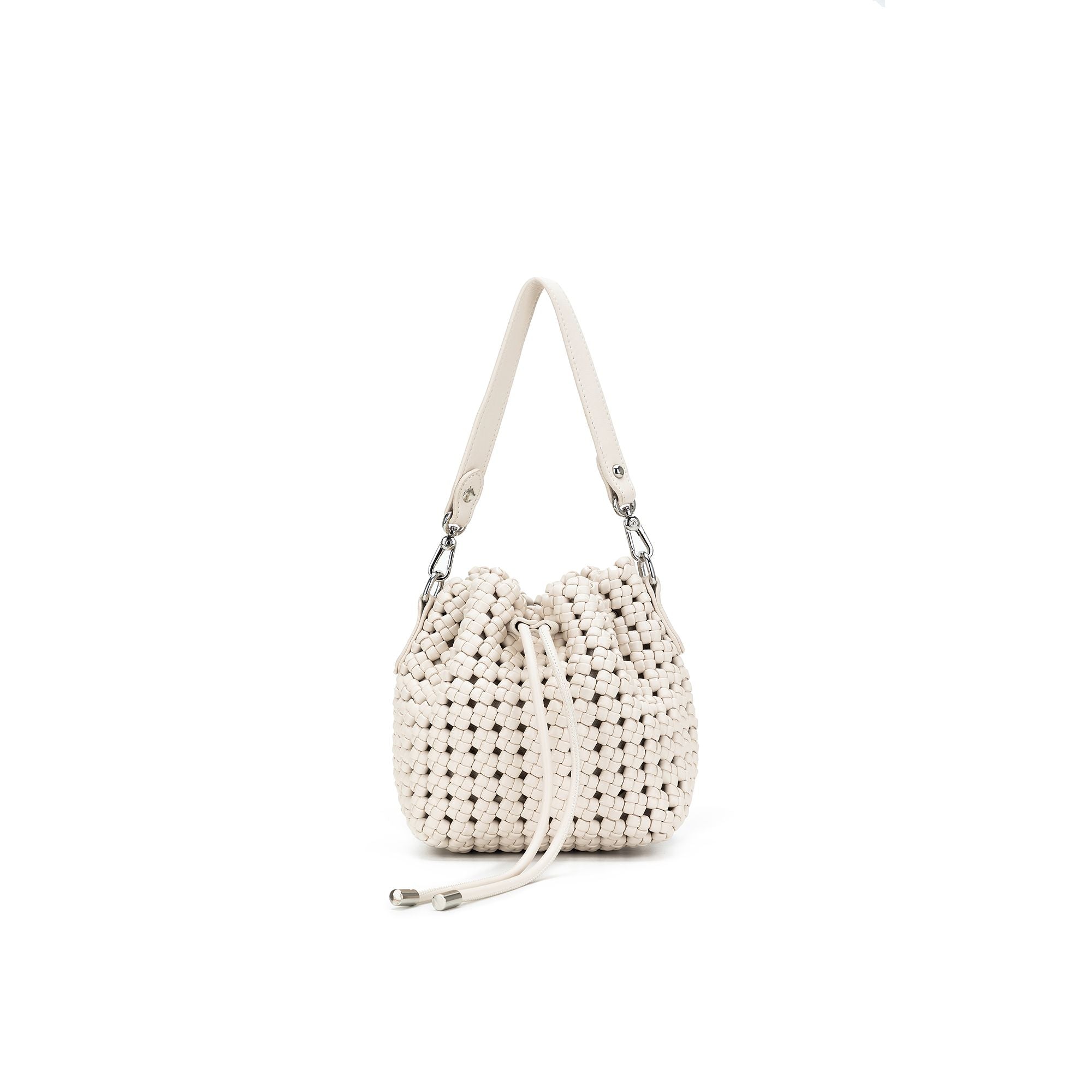 Mindy White Woven Bucket Bag