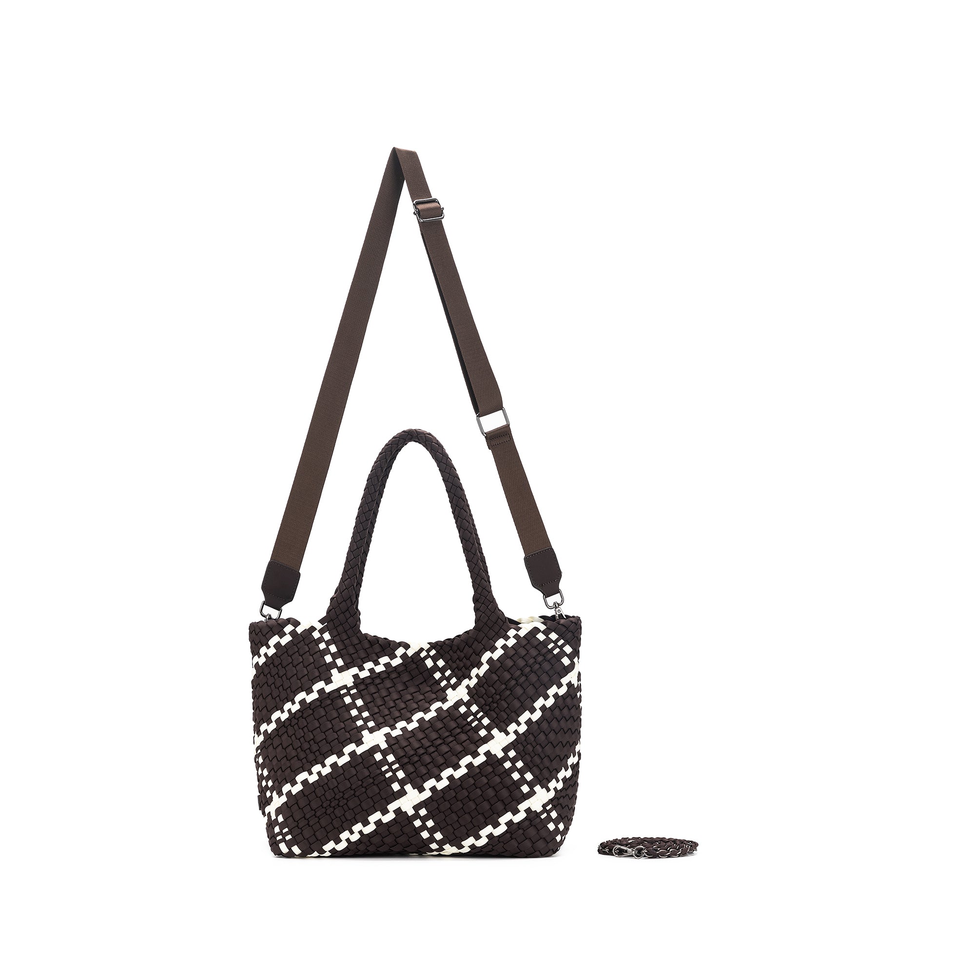 The Hampton Chocolate And White 2 Piece Handwoven Neoprene Handbag