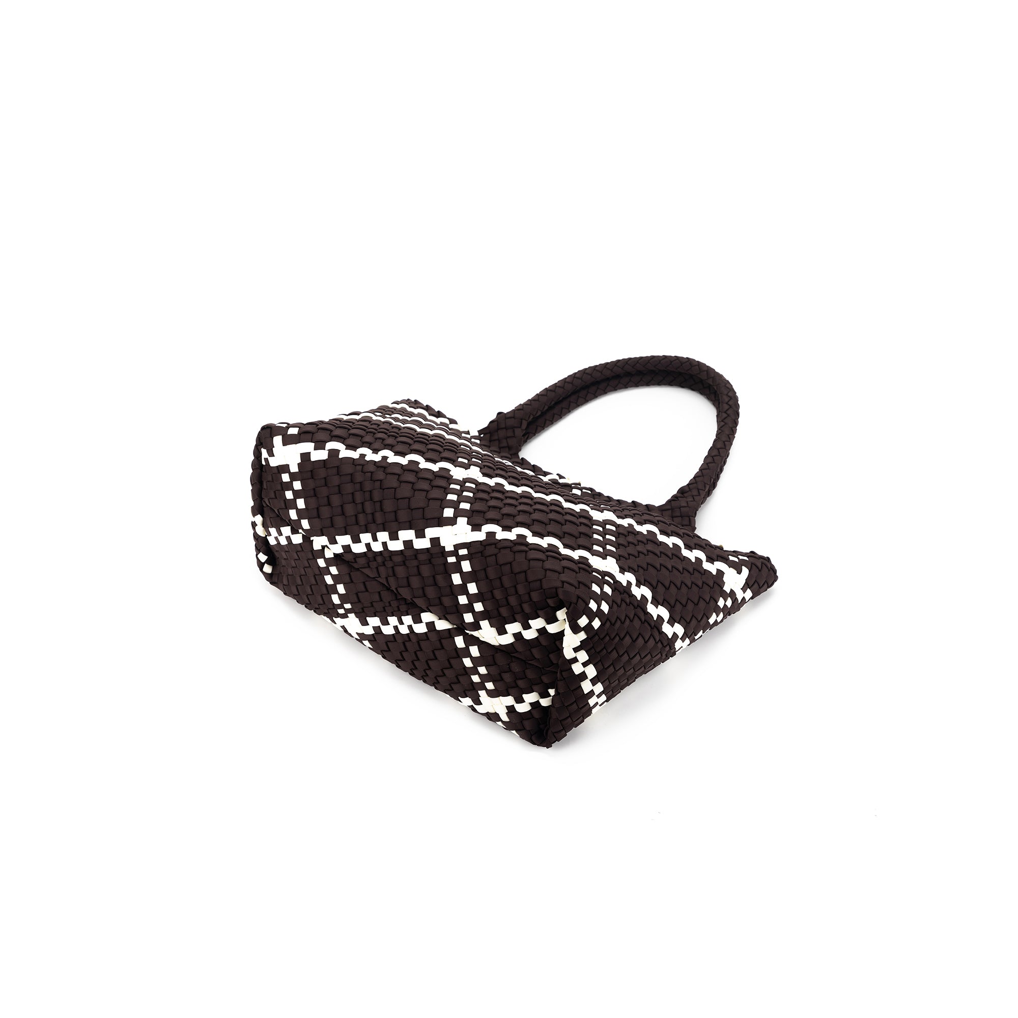 The Hampton Chocolate And White 2 Piece Handwoven Neoprene Handbag