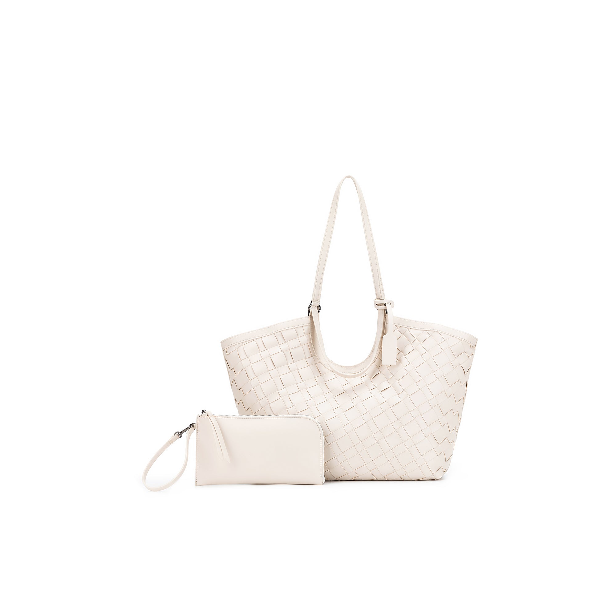 Solana White 2 Piece Woven Handbag Tote
