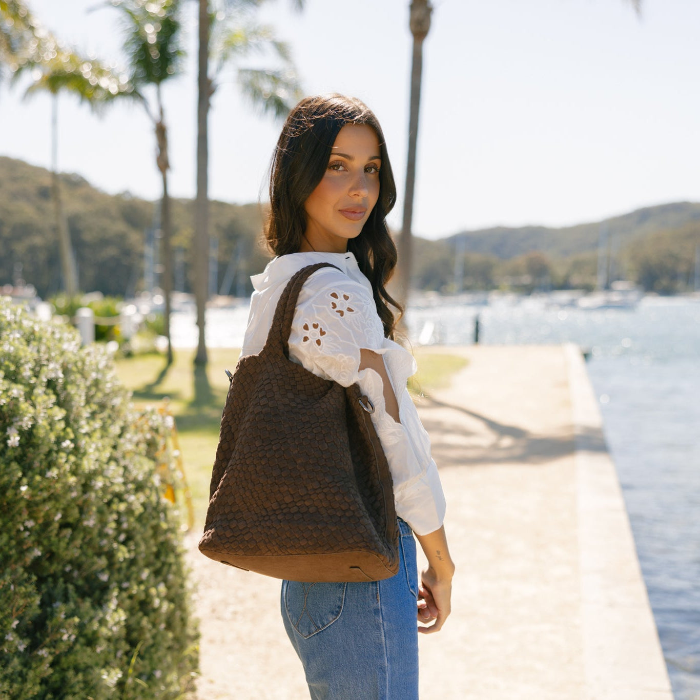 Arielle Chocolate 2 Piece Suedette Top Handle