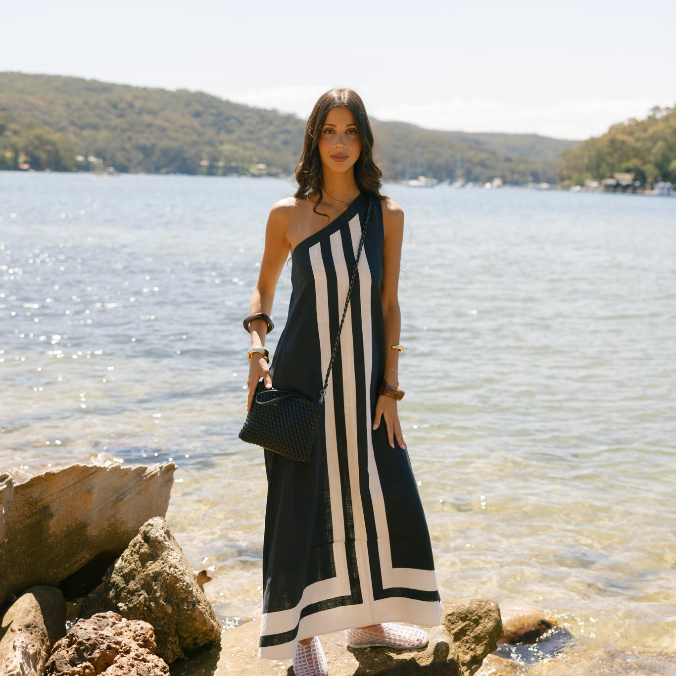 St Moritz Black 2 Piece Woven Handbag