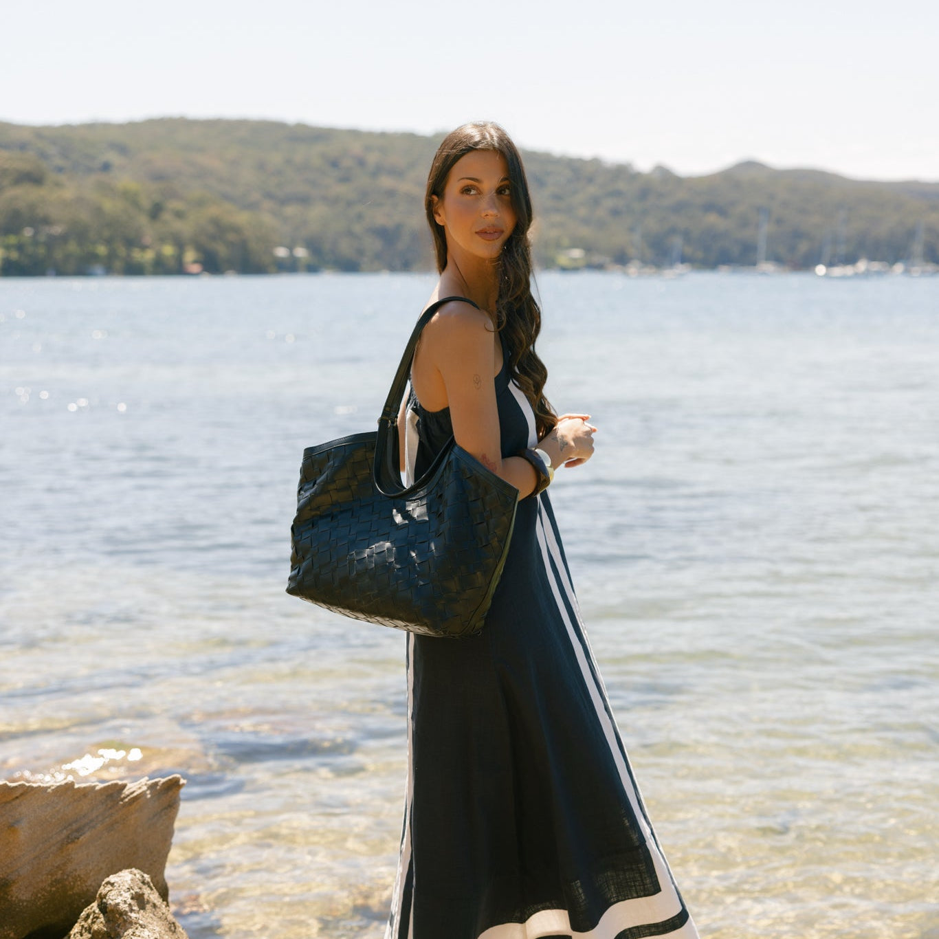 Solana Black 2 Piece Woven Handbag Tote