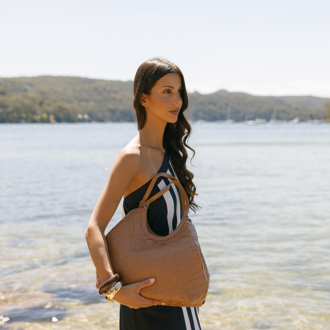 Solana Tan 2 Piece Woven Handbag Tote