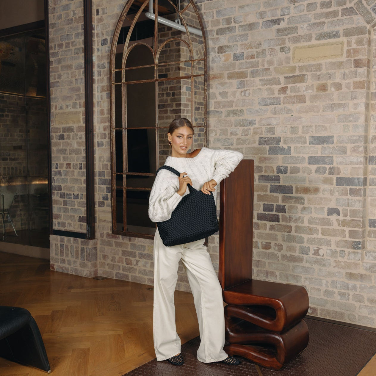 The Hampton Black 2 Piece Handwoven Neoprene Handbag