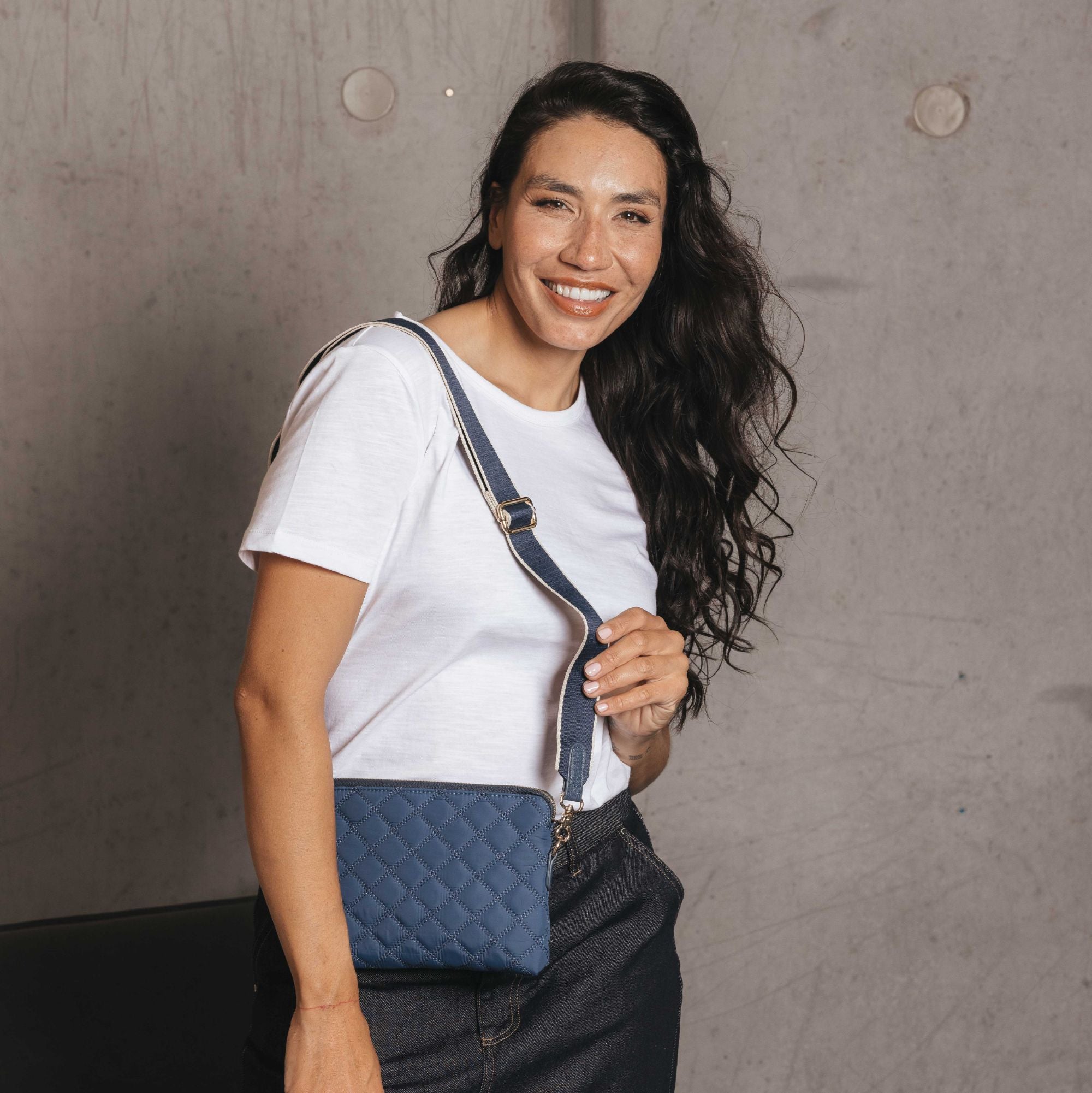 Tribeca Quilted Kiara Navy Crossbody/Clutch