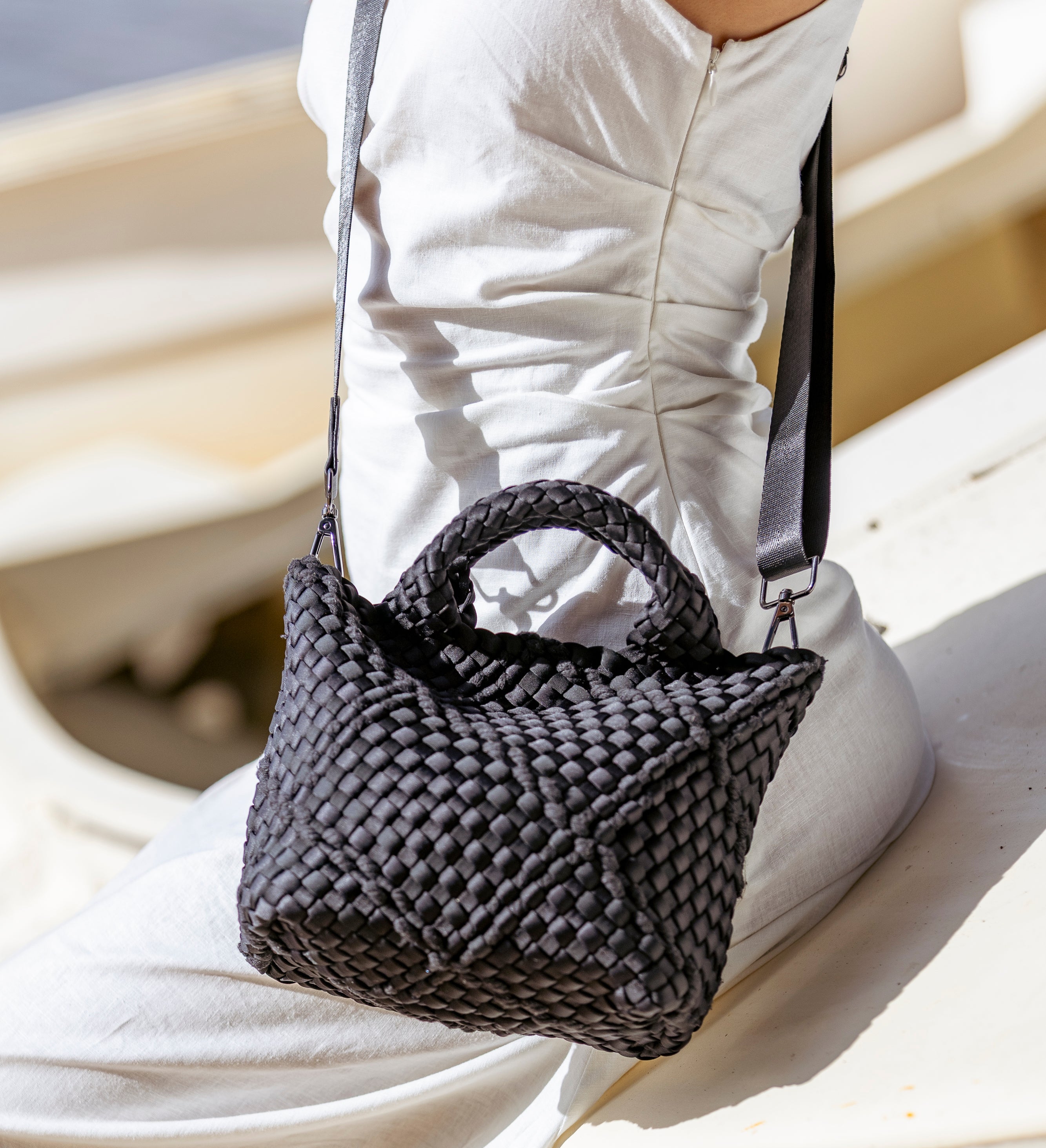 Panarea Black Woven Neoprene Mini Tote
