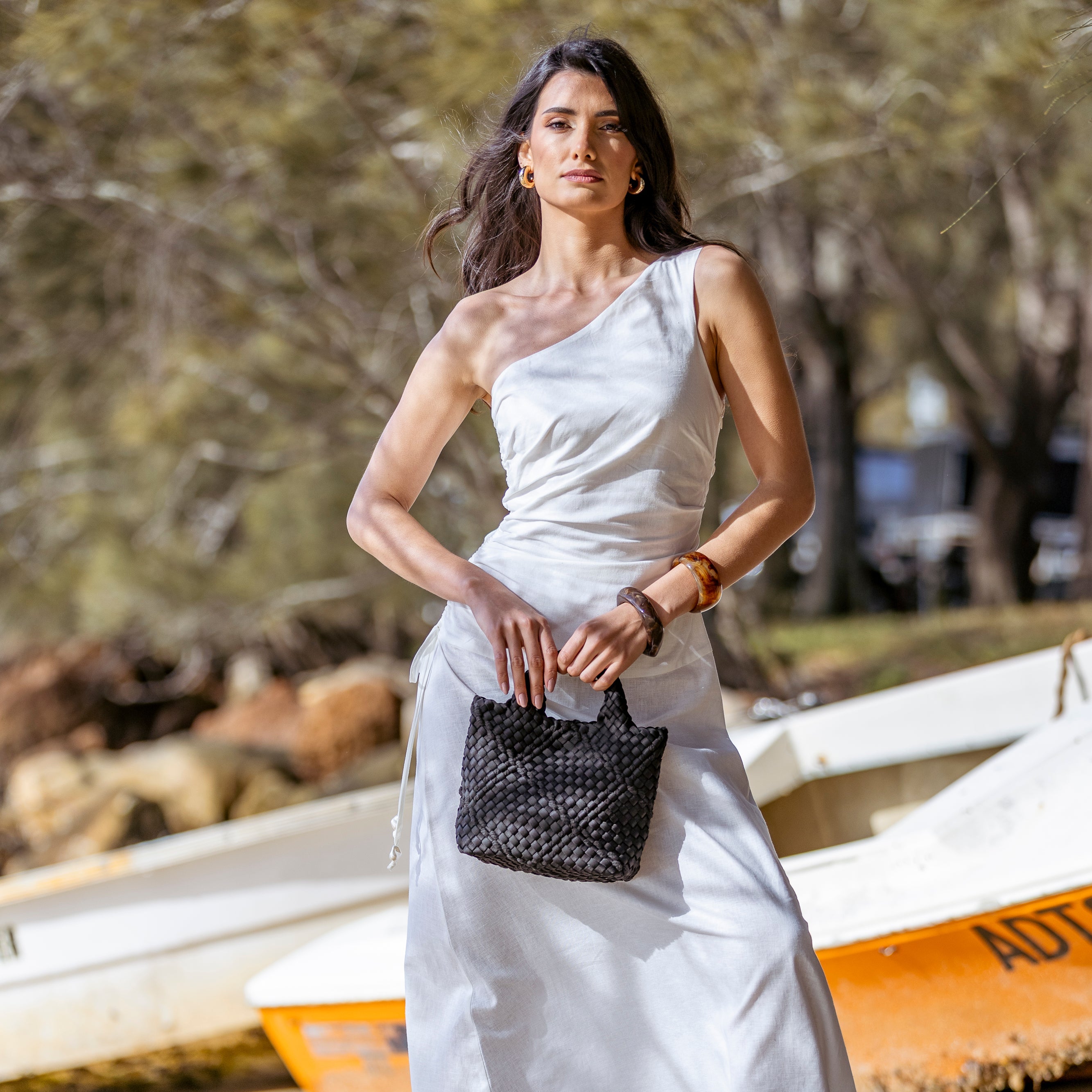 Panarea Black Woven Neoprene Mini Tote