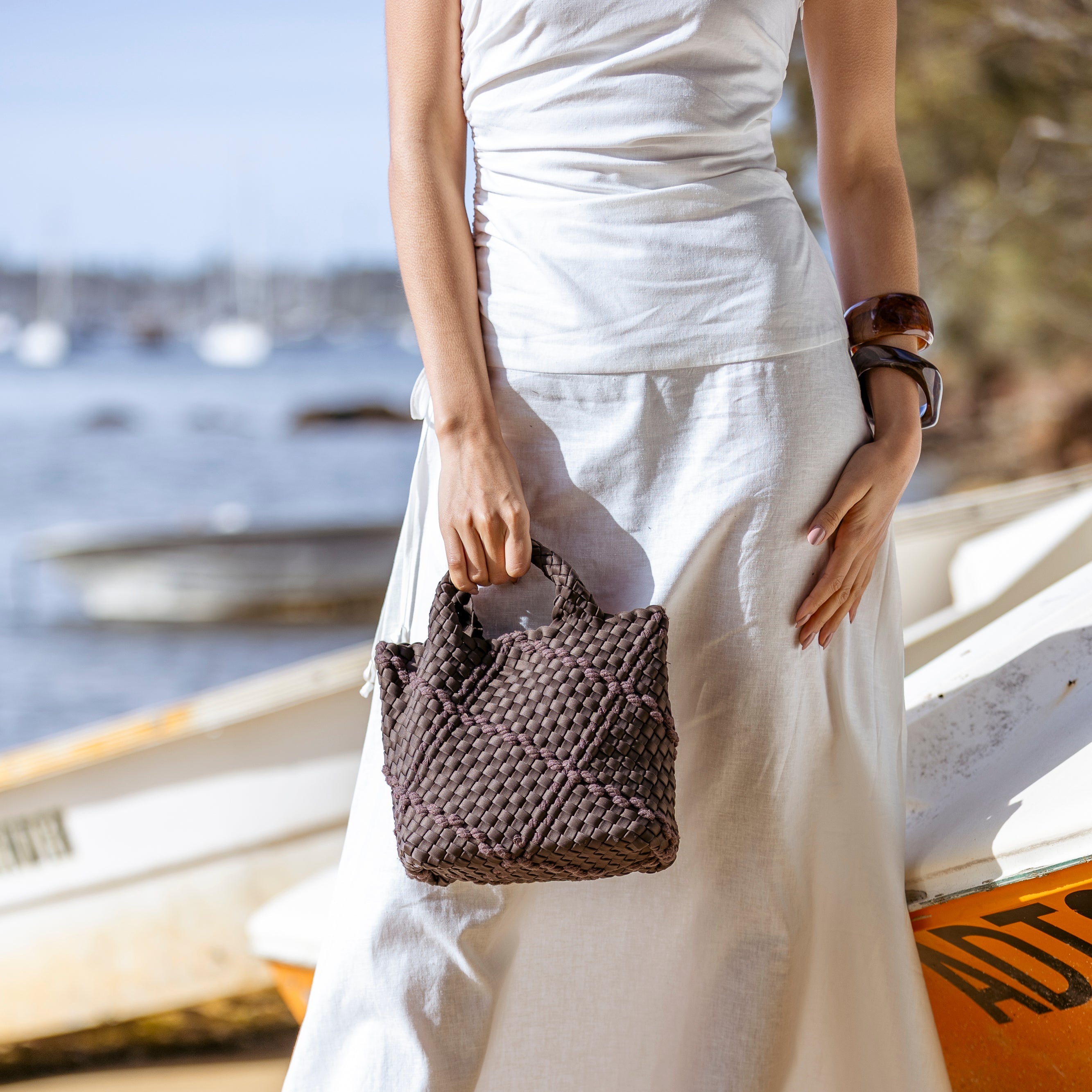 Panarea Chocolate Woven Neoprene Mini Tote