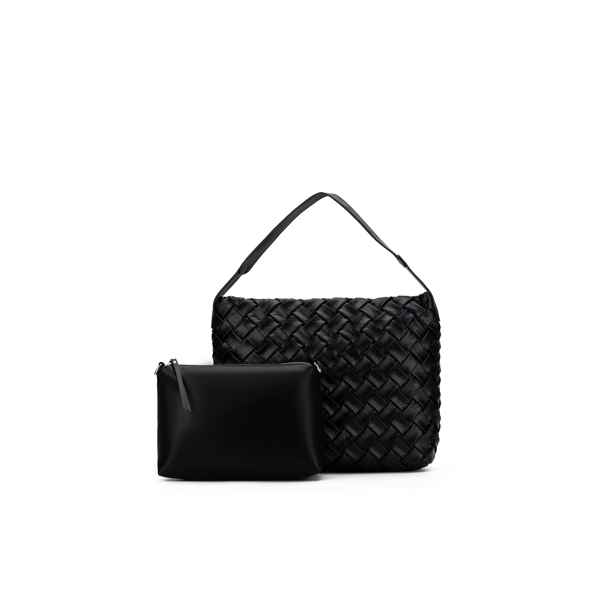 Raquel Black 2 Piece Woven Shoulder Bag