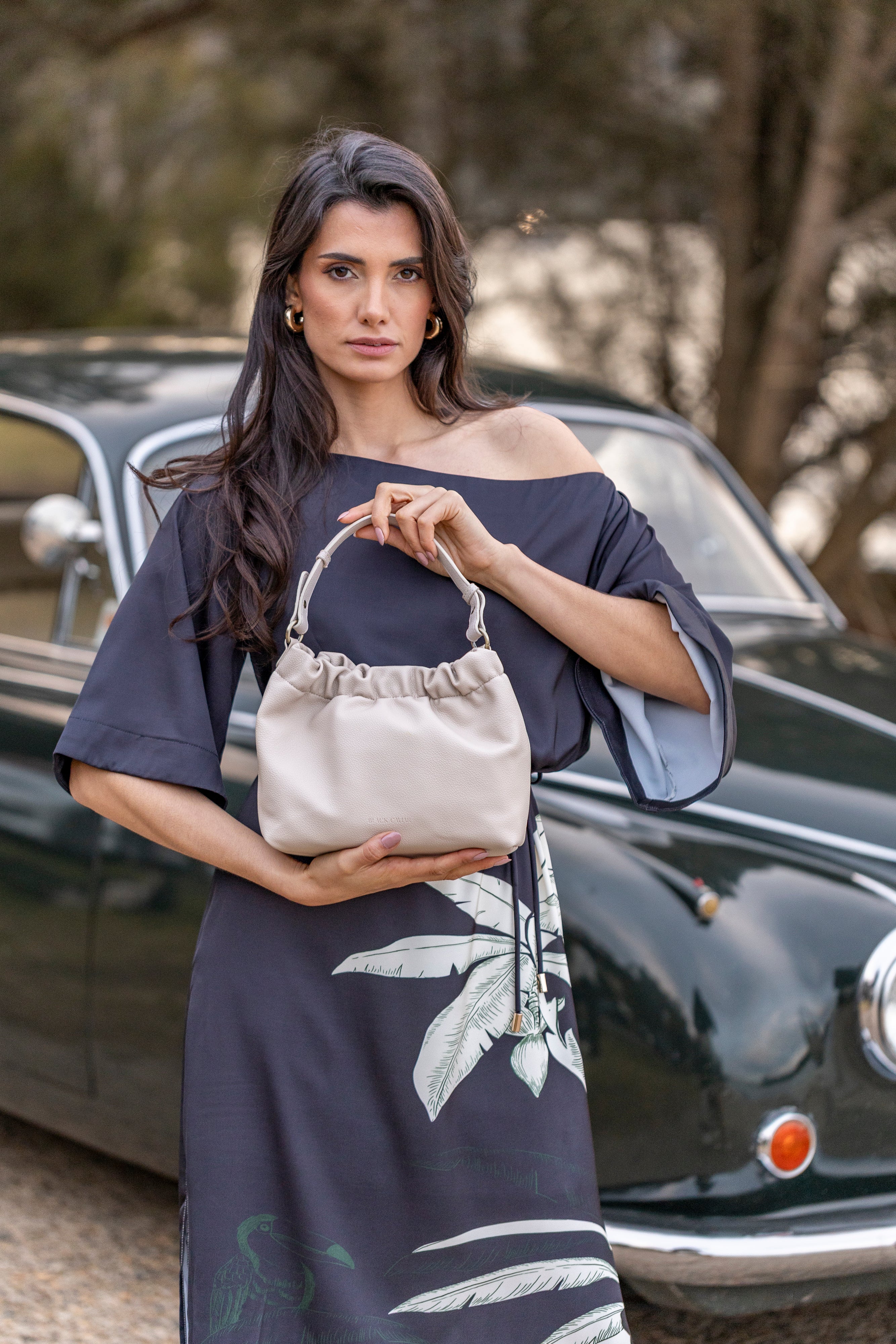 Catalina Oatmeal Bamboo Handle Crossbody Bag