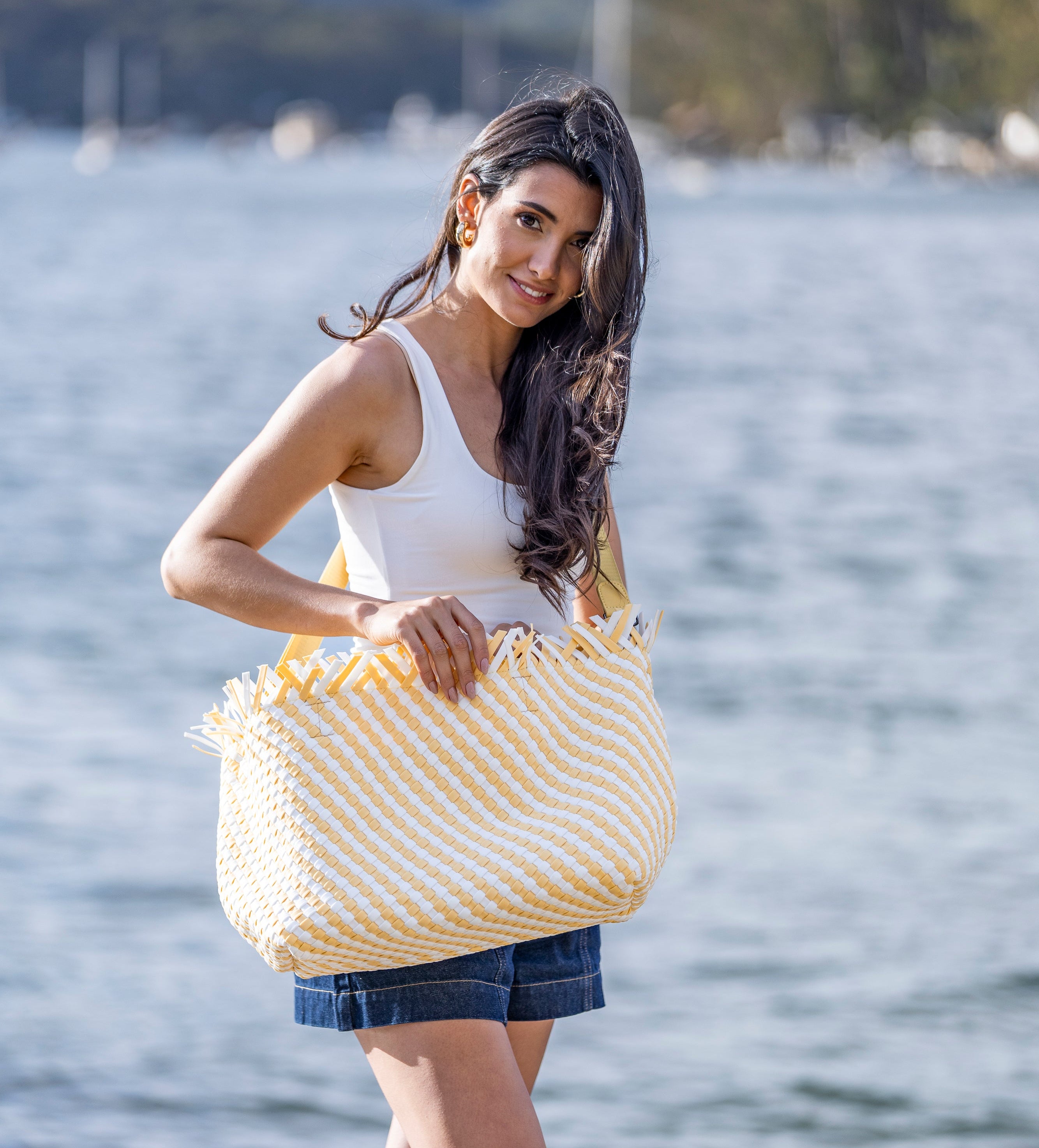 Bahama Yellow Large 2 Piece Woven Tote