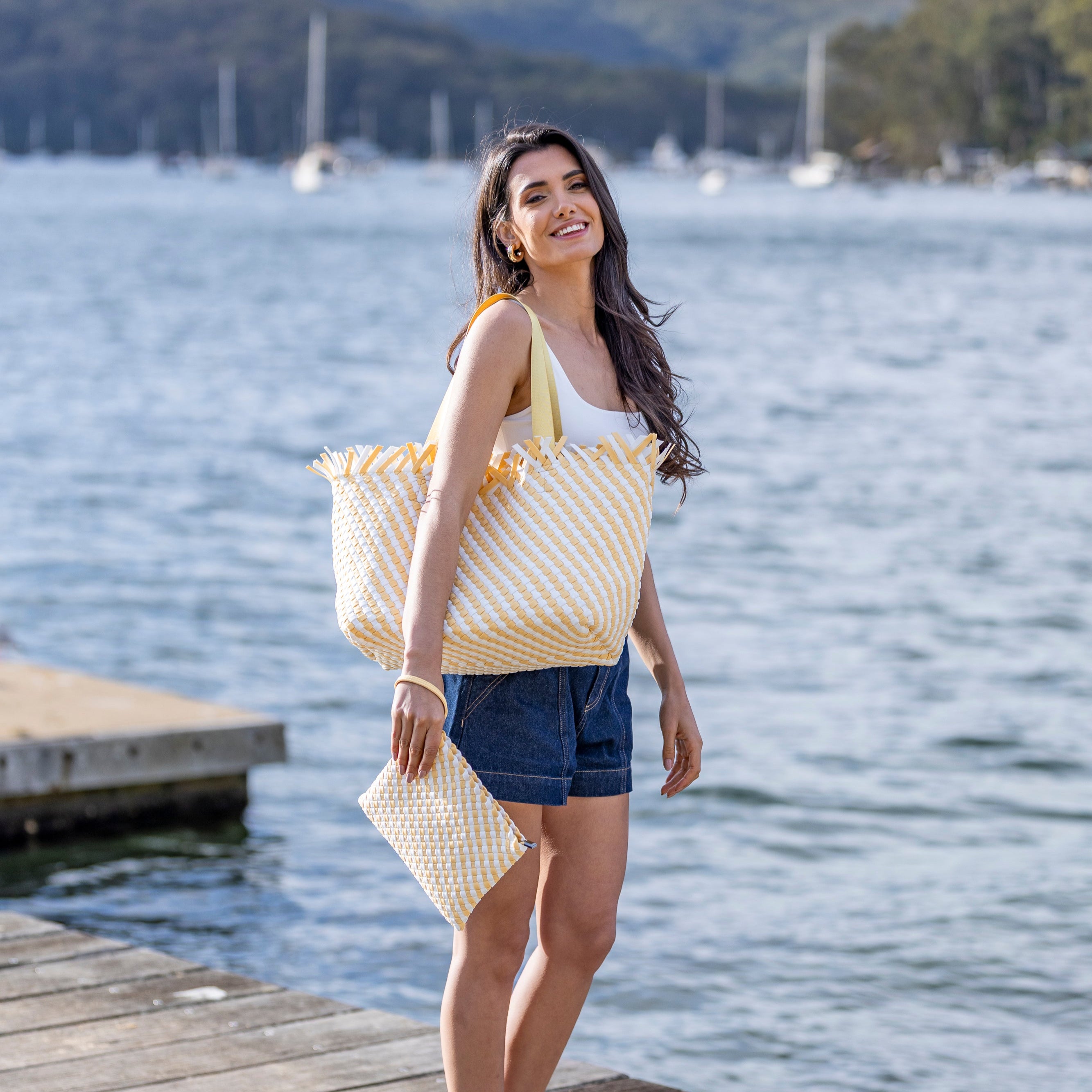 Bahama Yellow Large 2 Piece Woven Tote